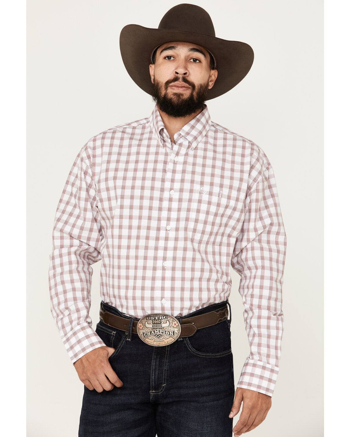 George Strait by Wrangler Men's Checkered Print Long Sleeve Button-Down Shirt
