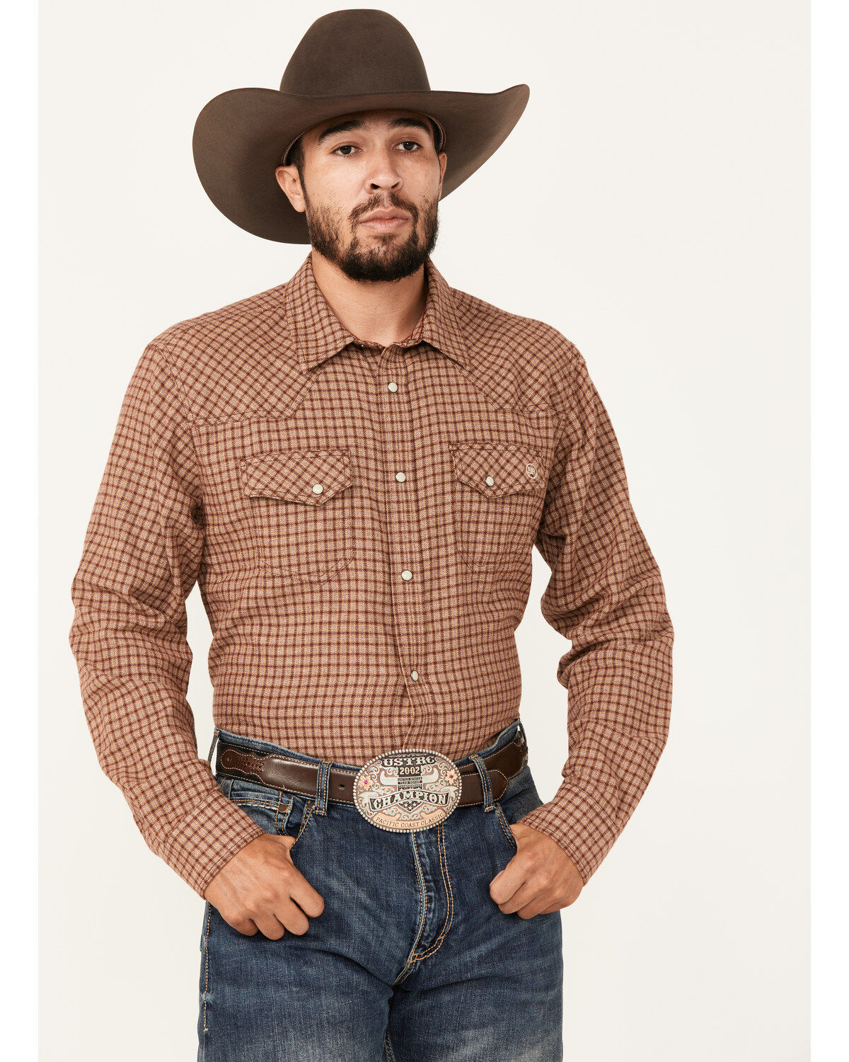 Blue Ranchwear Men's Decatur Checkered Print Long Sleeve Snap Work Shirt