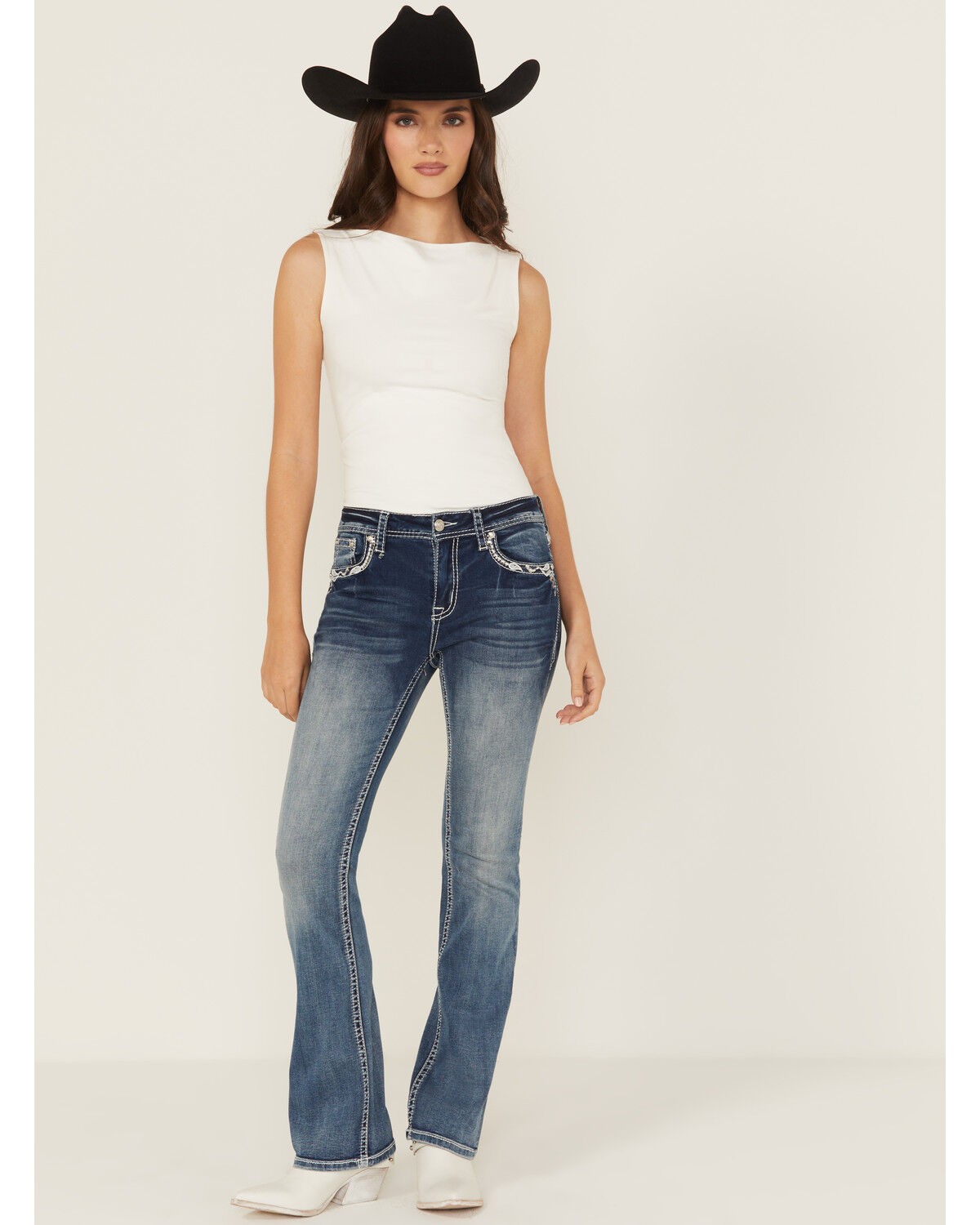 Grace in LA Women's Medium Wash Dream Catcher Embroidered Mid Rise Bootcut Stretch Denim Jeans