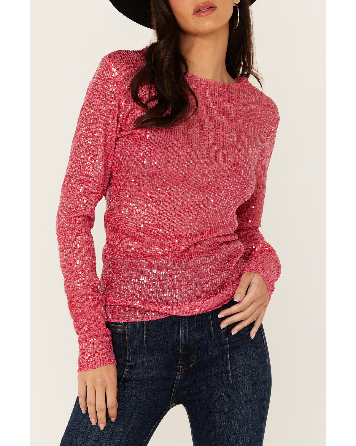 Free People Women's Sequins Gold Rush Long Sleeve Top