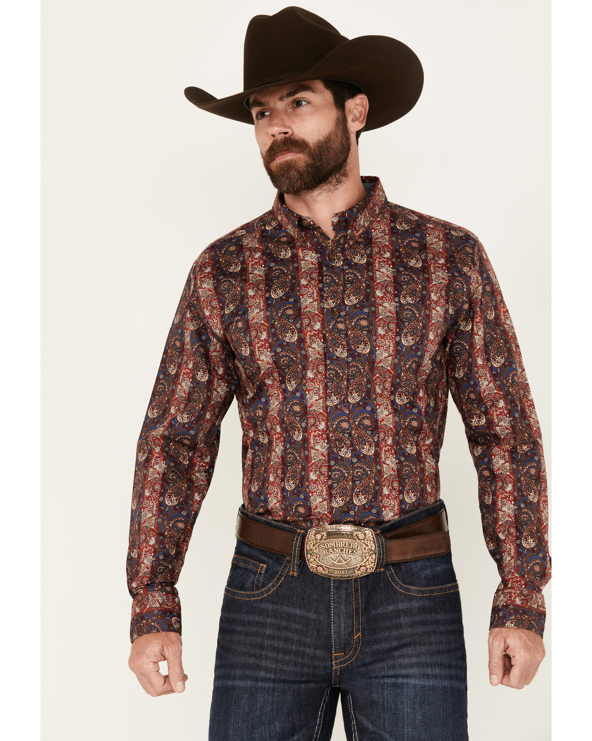 Cody James Men's Decoy Paisley Print Long Sleeve Stretch Button-Down Western Shirt - Big