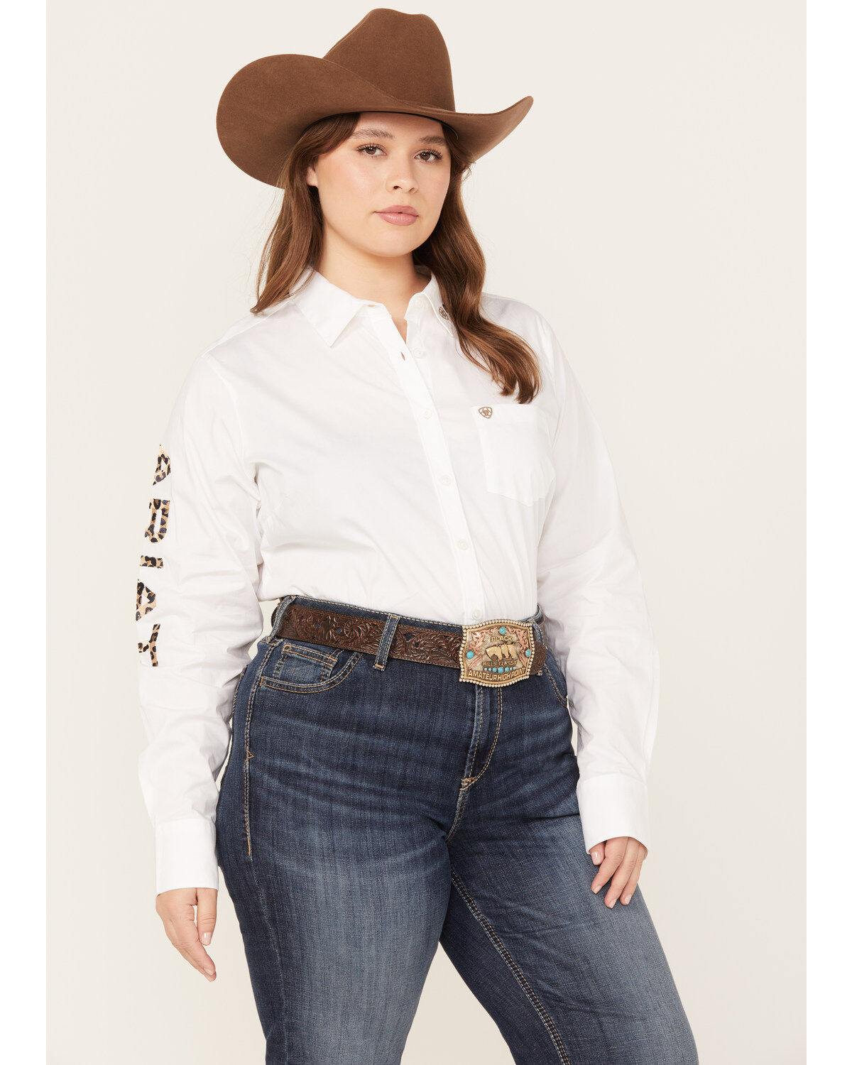 Ariat Women's Team Kirby Leopard Logo Stretch Shirt - Plus