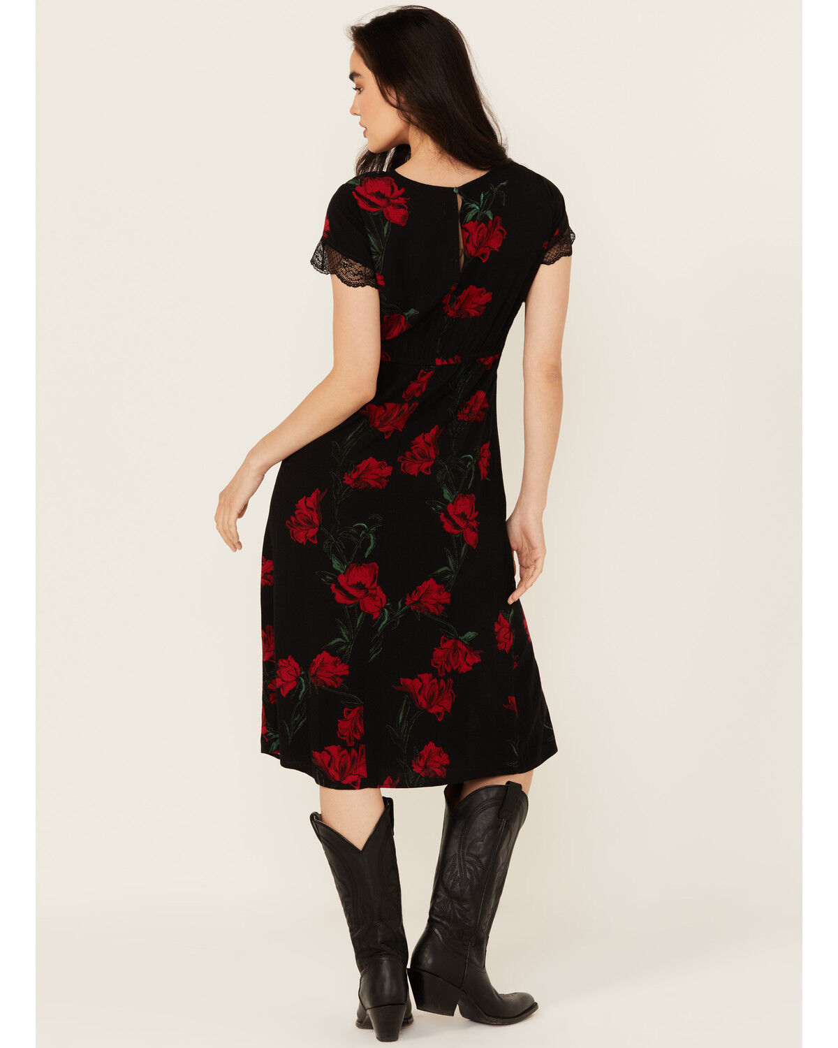 Idyllwind Women's Rosely Floral Print Lace Trim Midi Dress