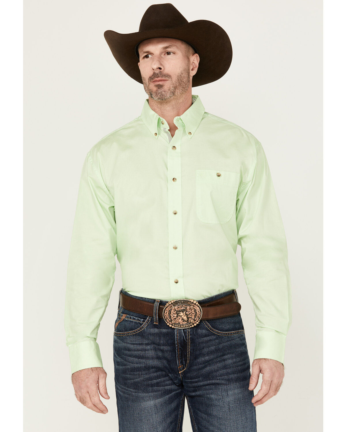 George Strait by Wrangler Men's Solid Long Sleeve Button-Down Stretch Western Shirt