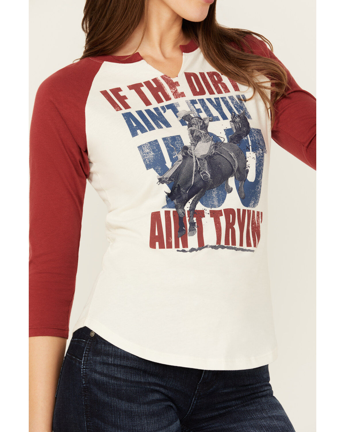 Shyanne Women's 3/4 Sleeve Split Neck Graphic Tee