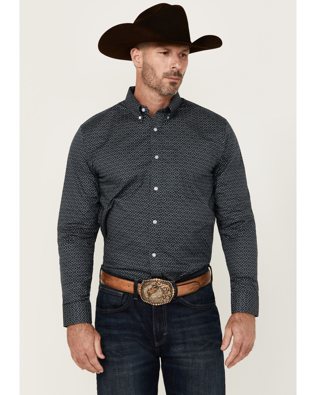 Cody James Men's Slingshot Geo Print Long Sleeve Button-Down Stretch Western Shirt
