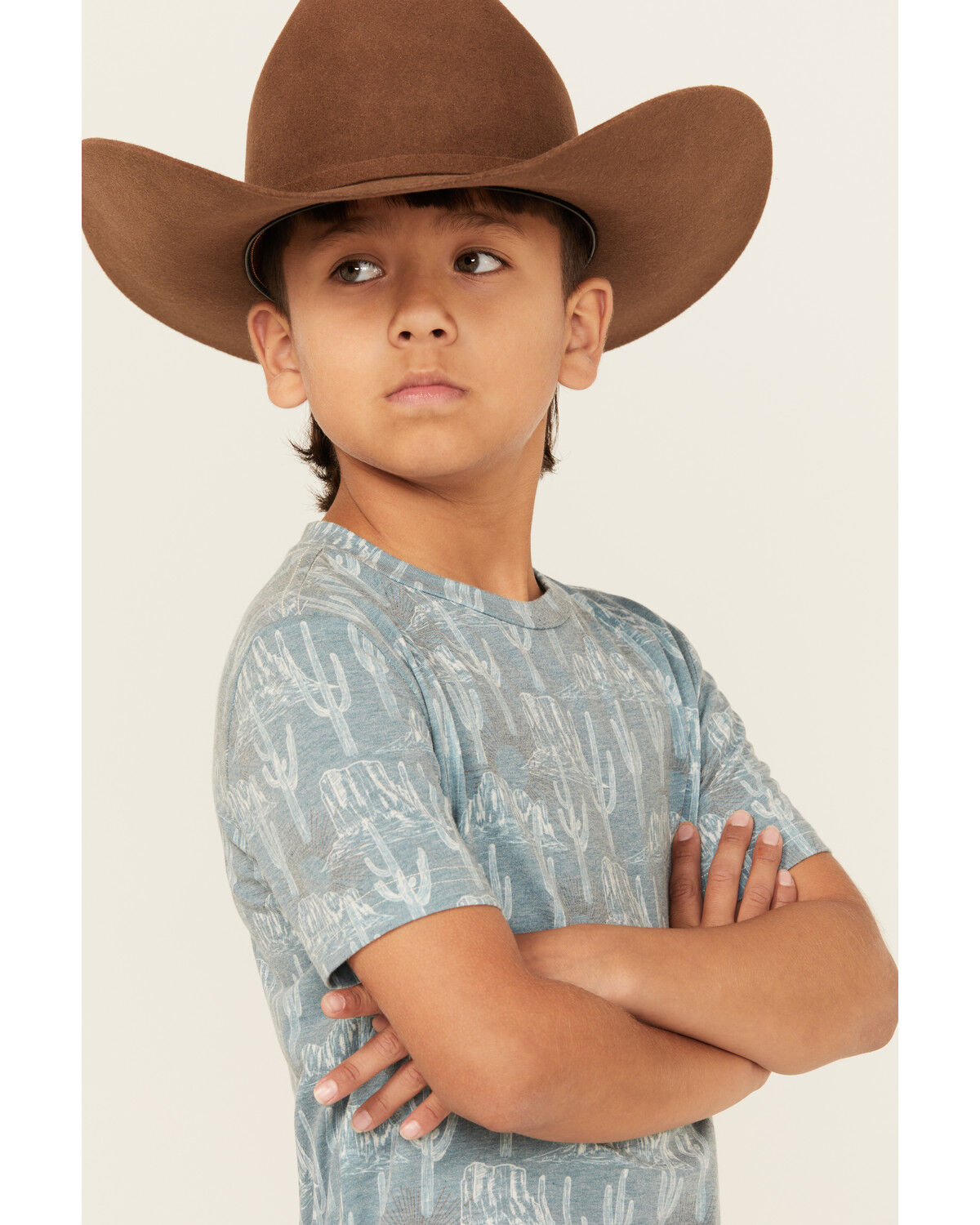 Rock & Roll Denim Boys' Allover Cactus Print Short Sleeve Shirt