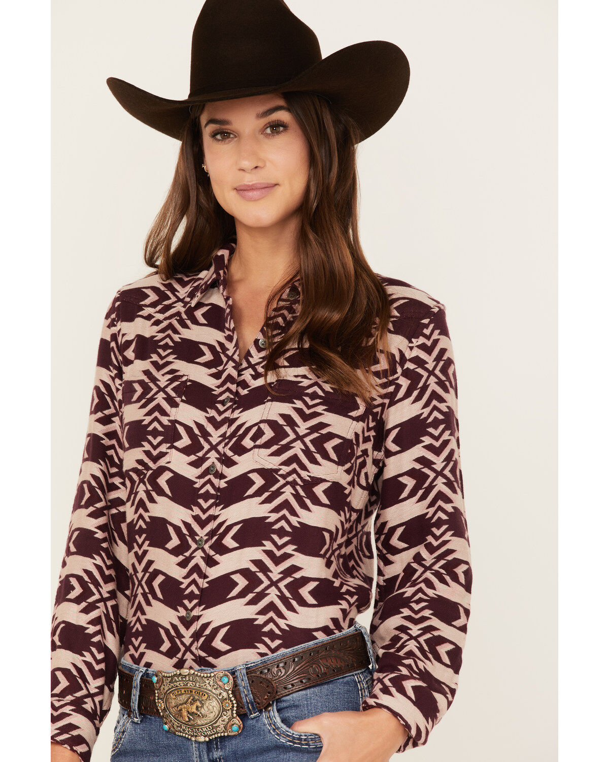 Ariat Women's R.E.A.L. Billie Jean Southwestern Jacquard Print Long Sleeve Button-Down Shirt