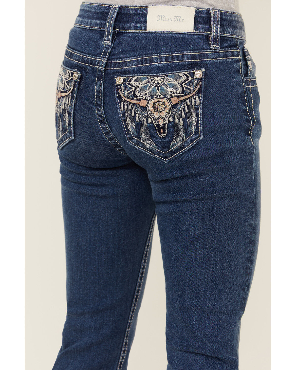 Miss Me Girls' Dark Wash Steerhead Pocket Bootcut Stretch Denim Jeans