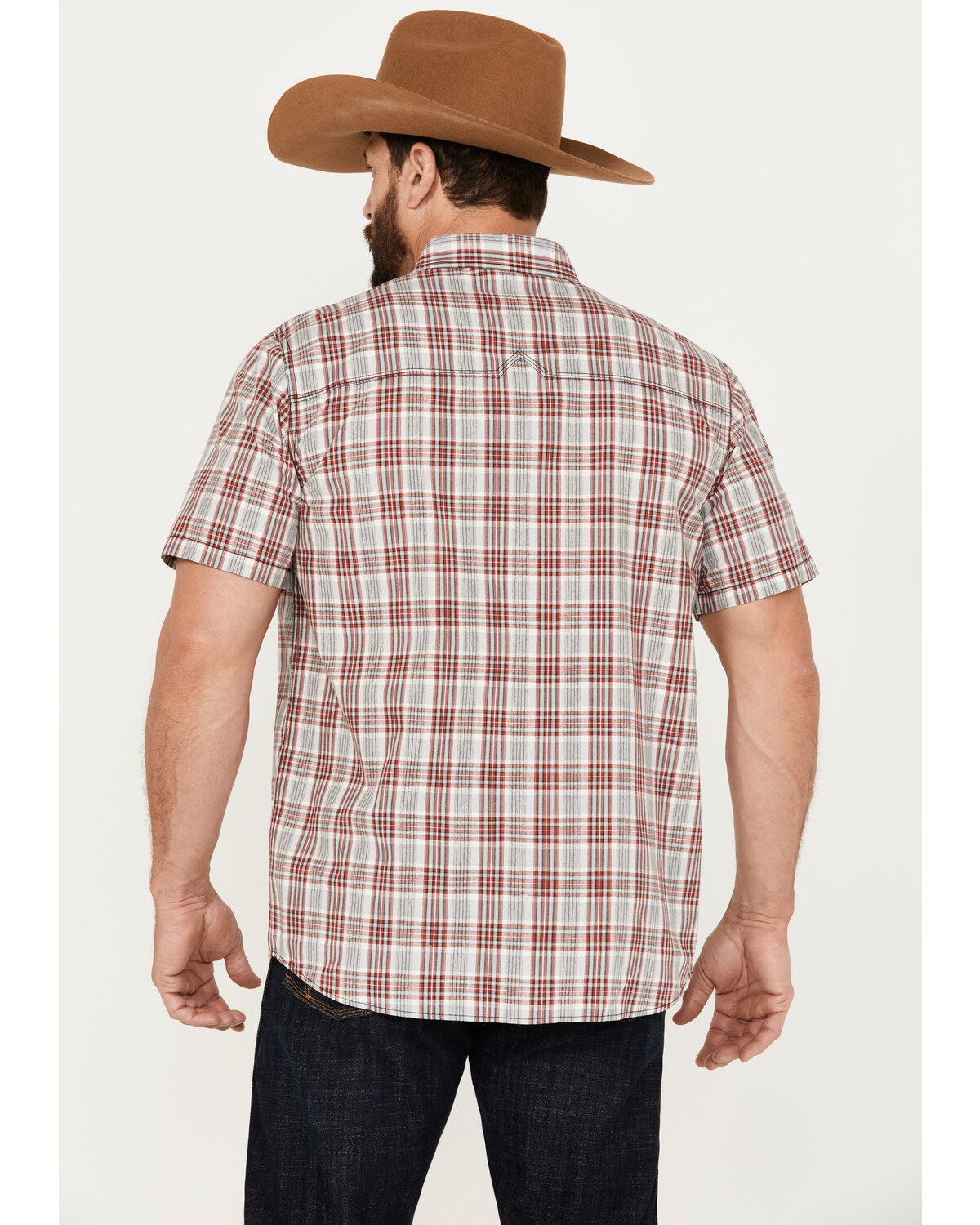 Moonshine Spirit Men's Steel Drum Plaid Print Short Sleeve Western Snap Shirt