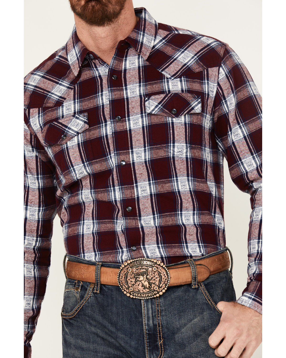 Cody James Men's Peace Treaty Plaid Print Long Sleeve Pearl Snap Flannel Shirt