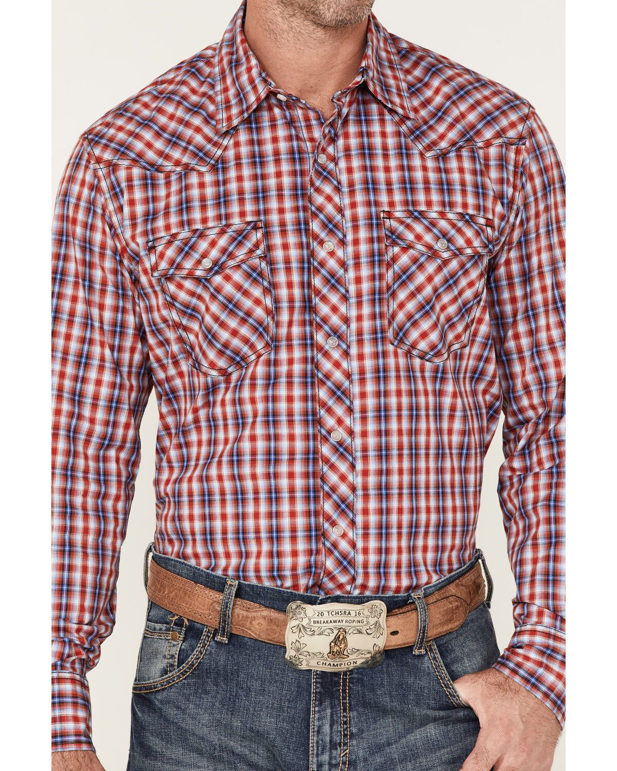 Wrangler 20X Men's Plaid Print Competition Advanced Comfort Long Sleeve Pearl Snap Western Shirt