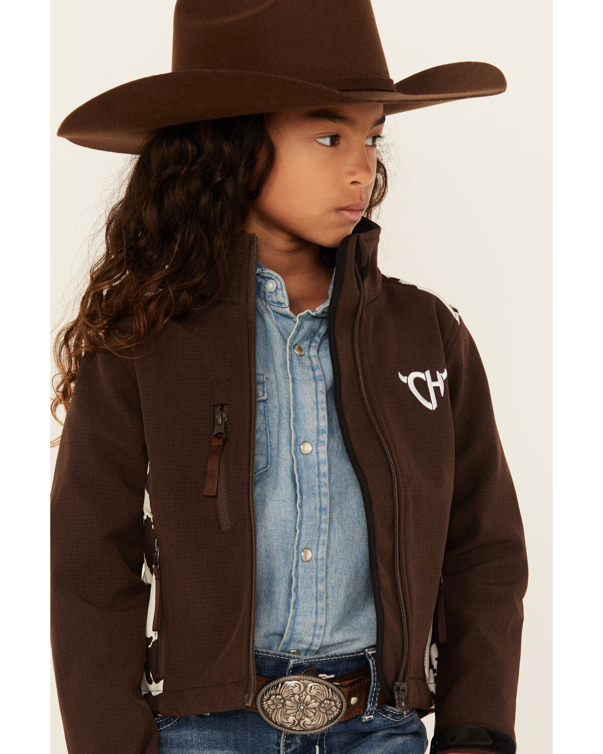 Cowgirl Hardware Girls Cow Print Softshell Jacket