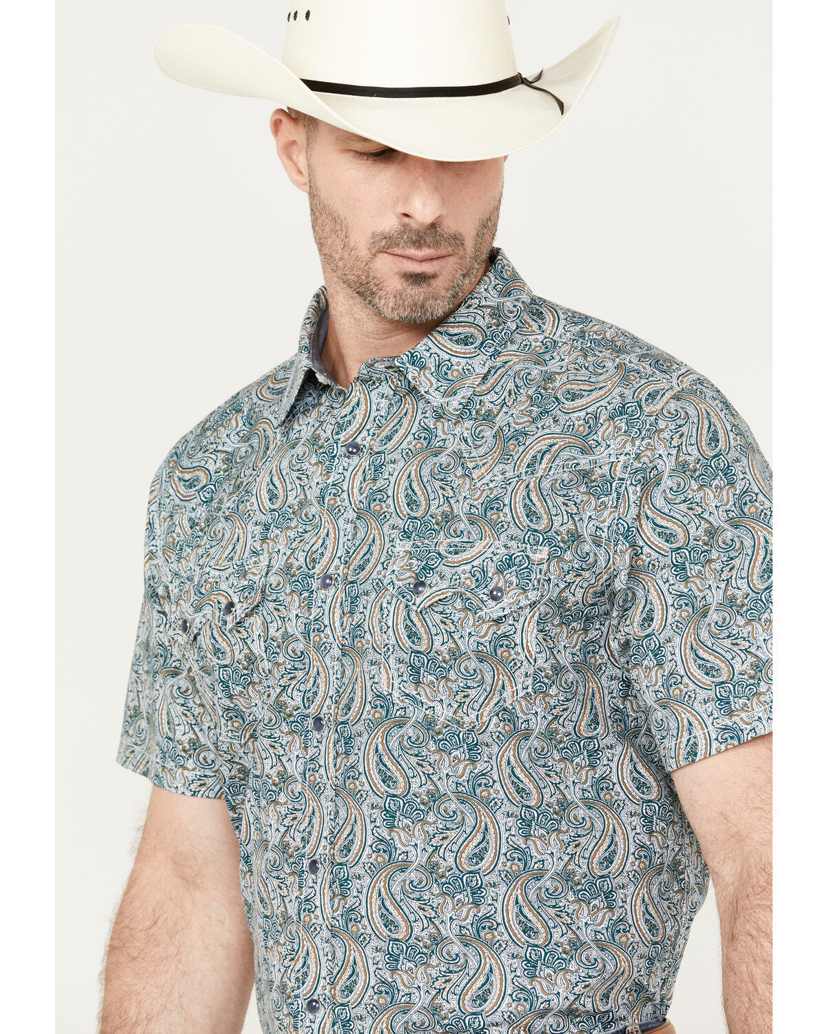 Cody James Men's Crazy Days Paisley Print Short Sleeve Western Snap Shirt
