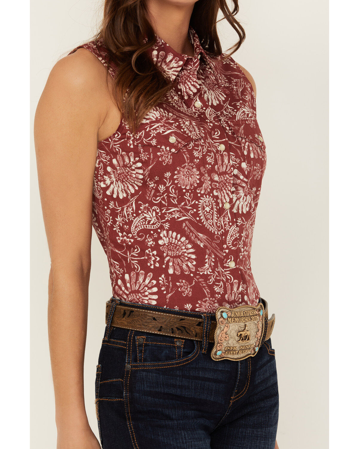 Wrangler Retro Women's Paisley Print Sleeveless Pearl Snap Western Shirt
