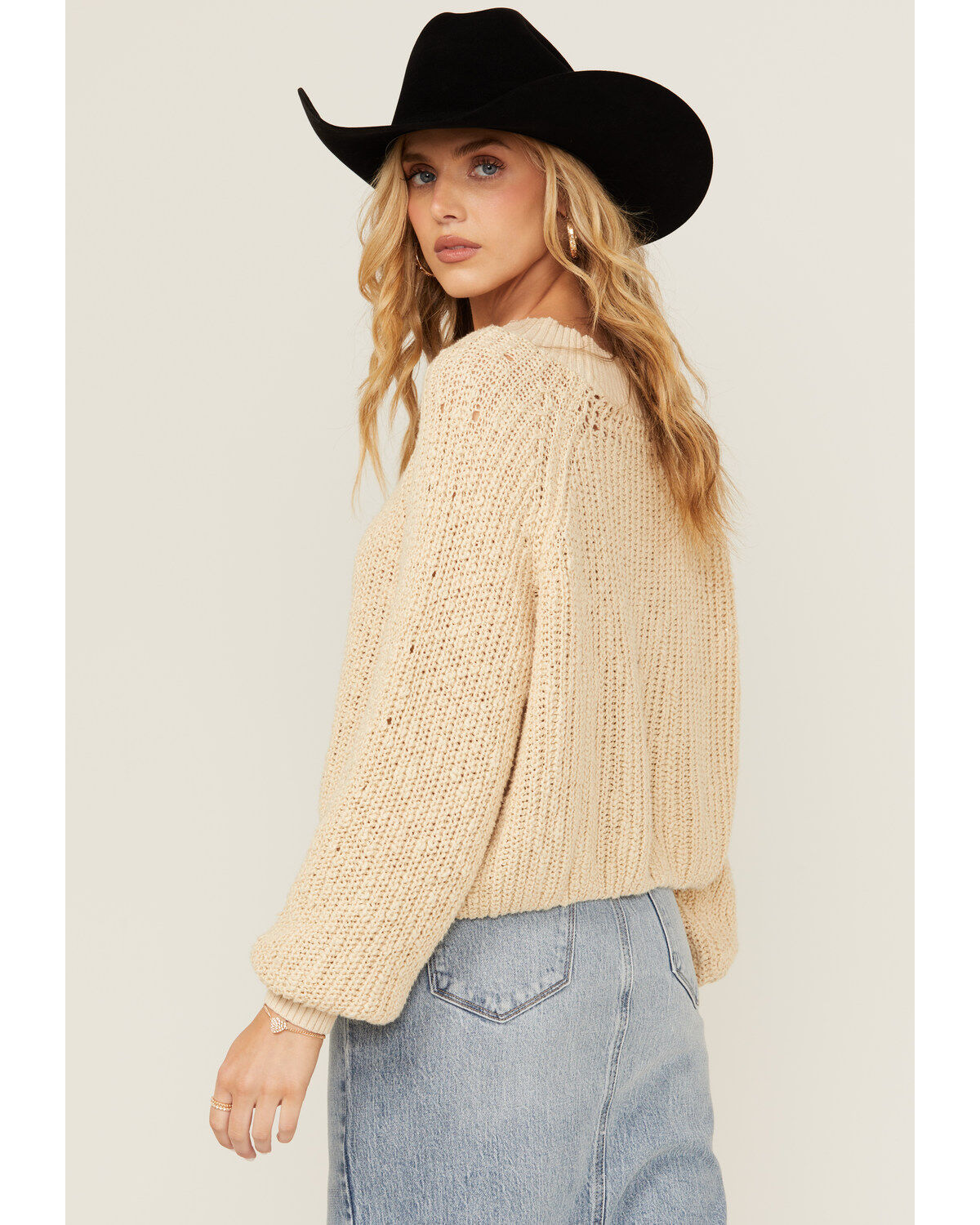 Cleo + Wolf Women's Celine Open Weave Cropped Sweater