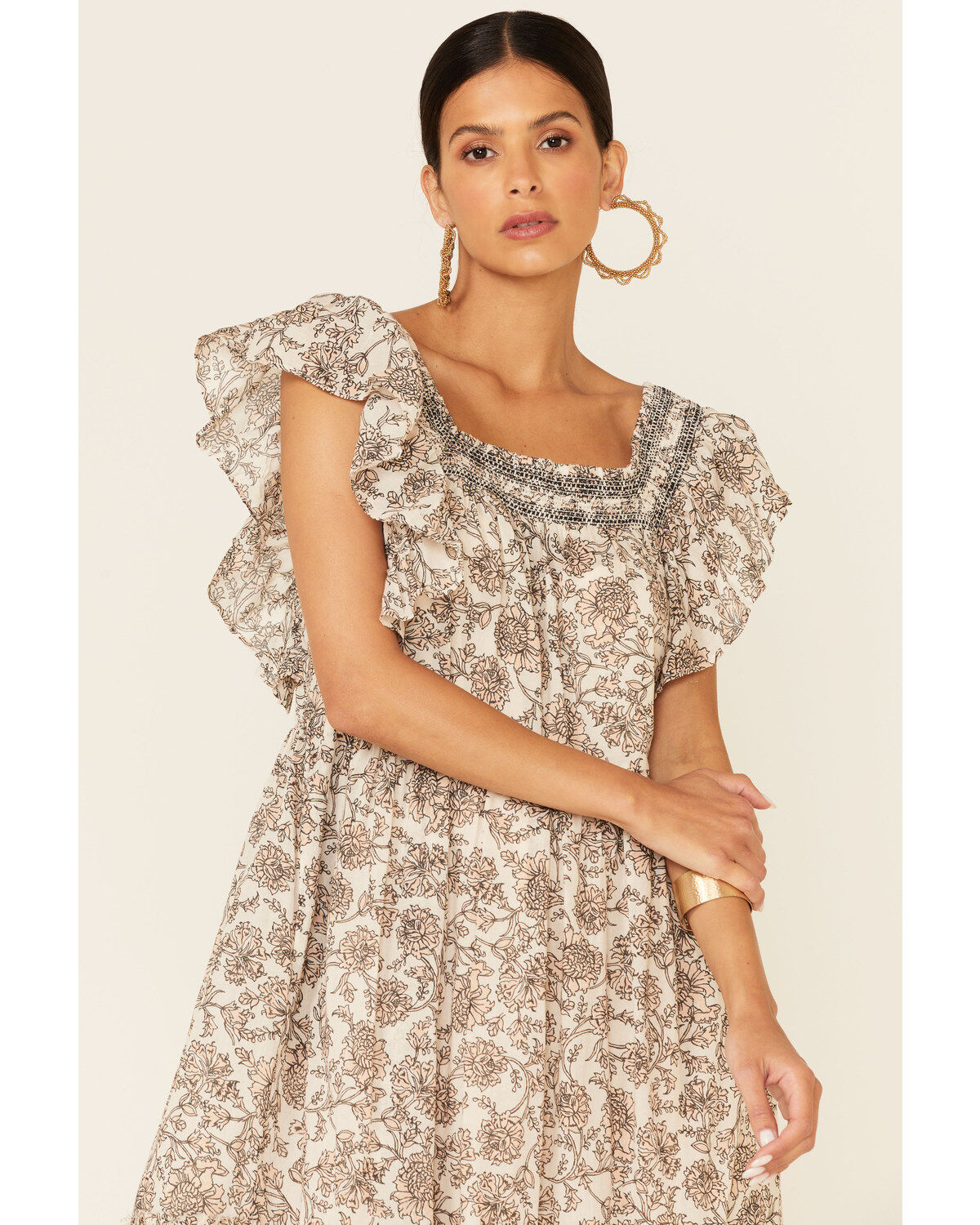 Free People Women's Bonita Floral Print Flutter Sleeve Midi Dress
