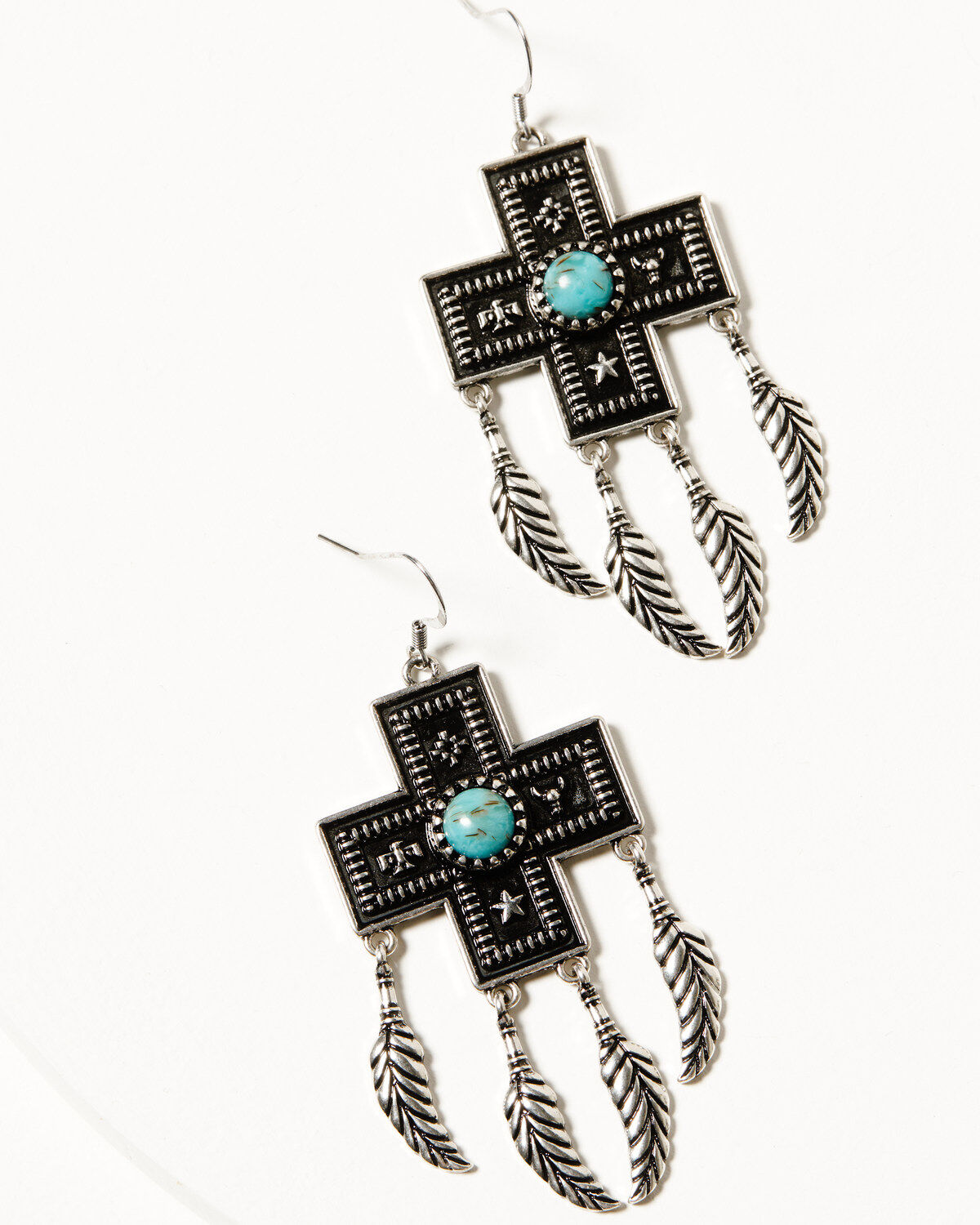 Shyanne Women's Antique Southwestern Cross Feather Earrings