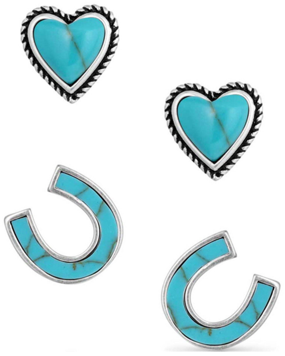 Montana Silversmiths Women's Heart & Horseshoe Turquoise Earrings - 2 Piece