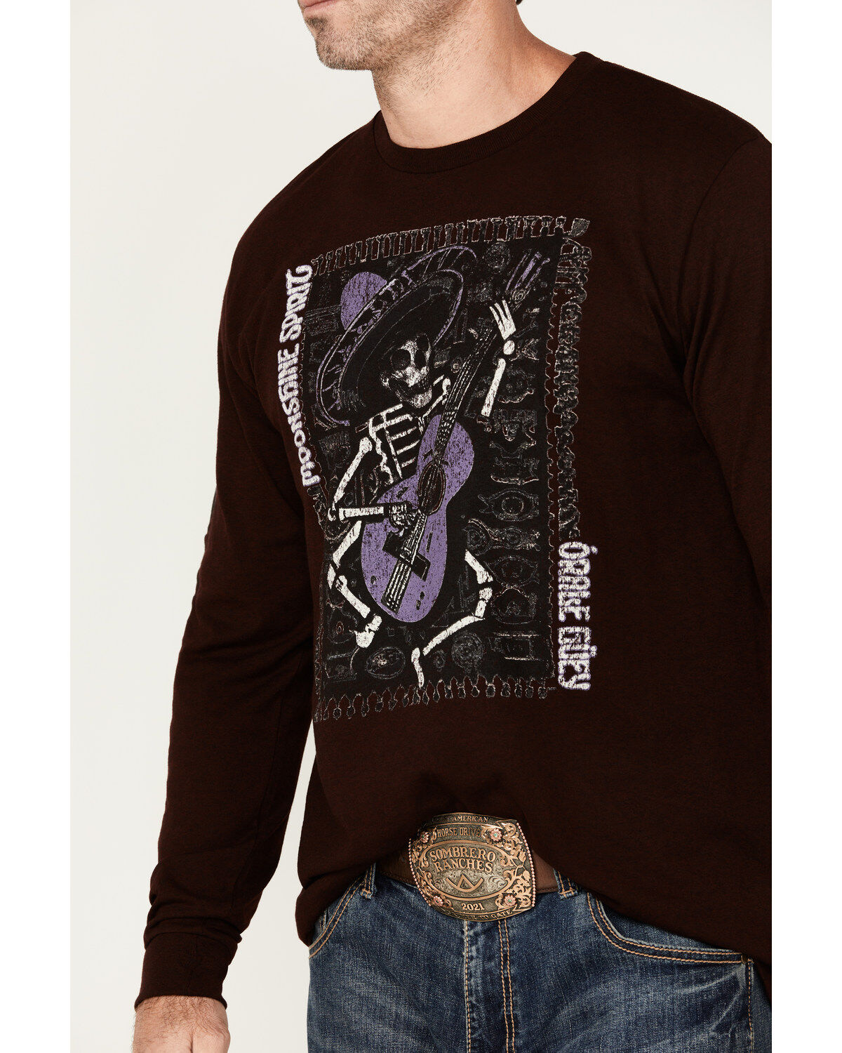 Moonshine Spirit Men's Skully Graphic Long Sleeve T-Shirt