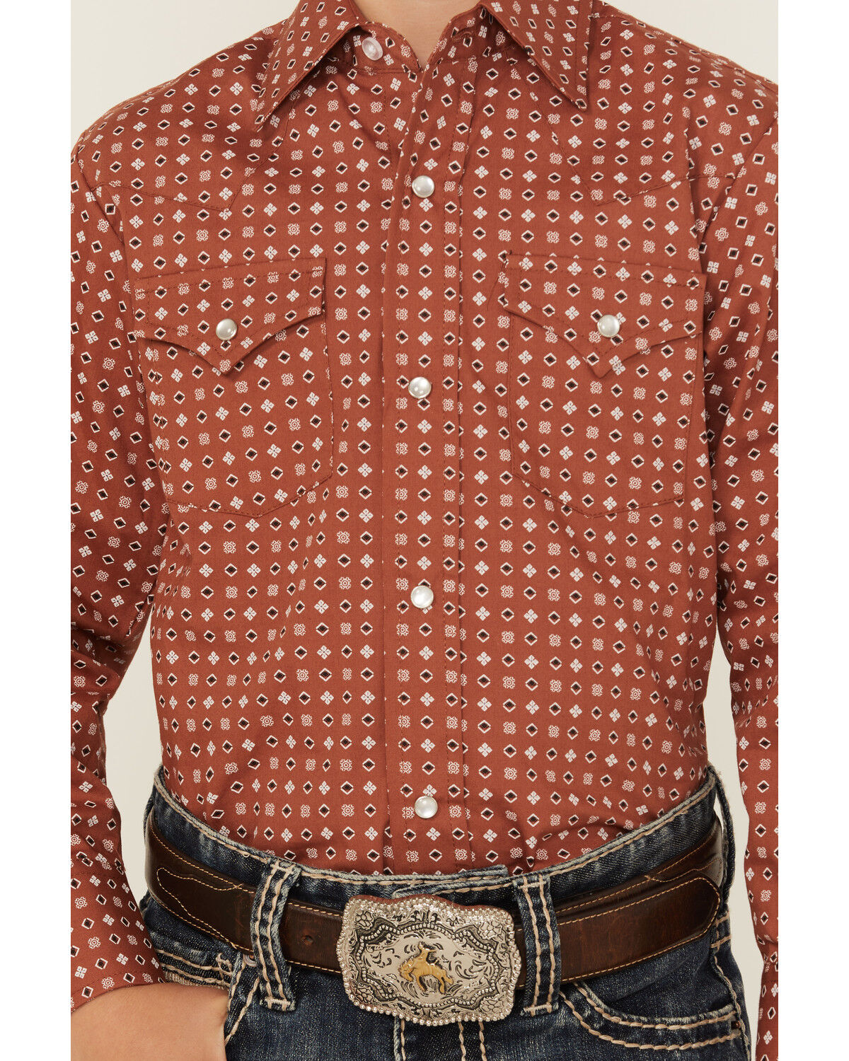 Ely Walker Boys' Geo Print Long Sleeve Snap Stretch Western Shirt