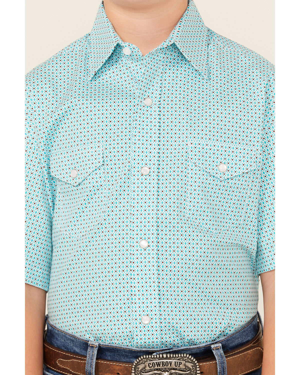 Panhandle Boys' Geo Print Short Sleeve Snap Western Shirt