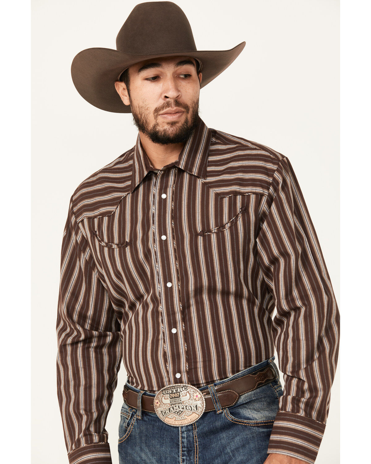 Roper Men's Striped Print Long Sleeve Pearl Snap Western Shirt