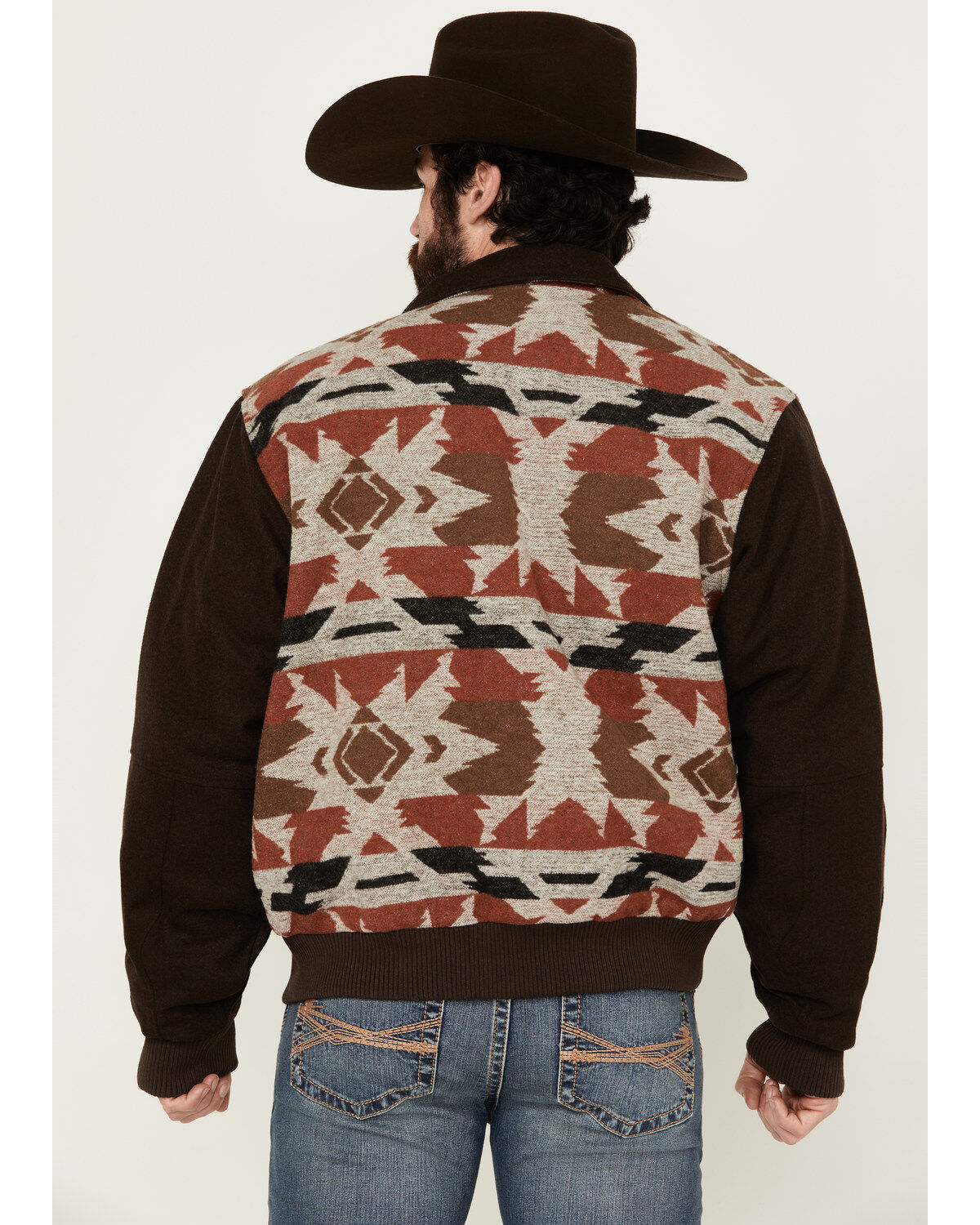Cripple Creek Men's Brown Navajo Blanket Print Snap-Front Bomber Jacket