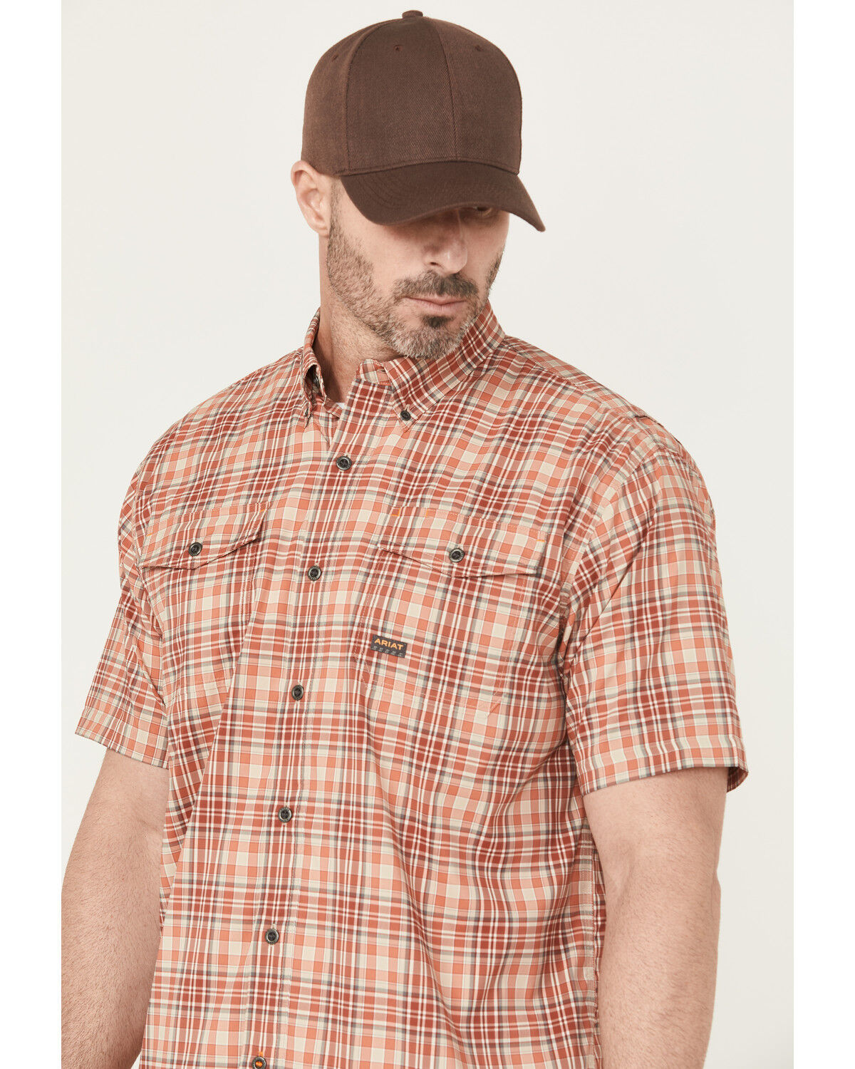 Ariat Men's Rebar Plaid Print Short Sleeve Button-Down Work Shirt