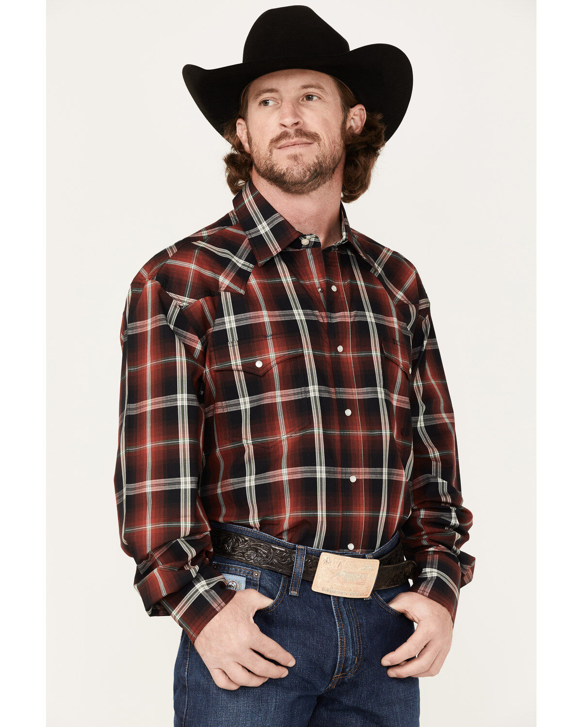 Roper Men's Pinewood Plaid Print Long Sleeve Pearl Snap Western Shirt