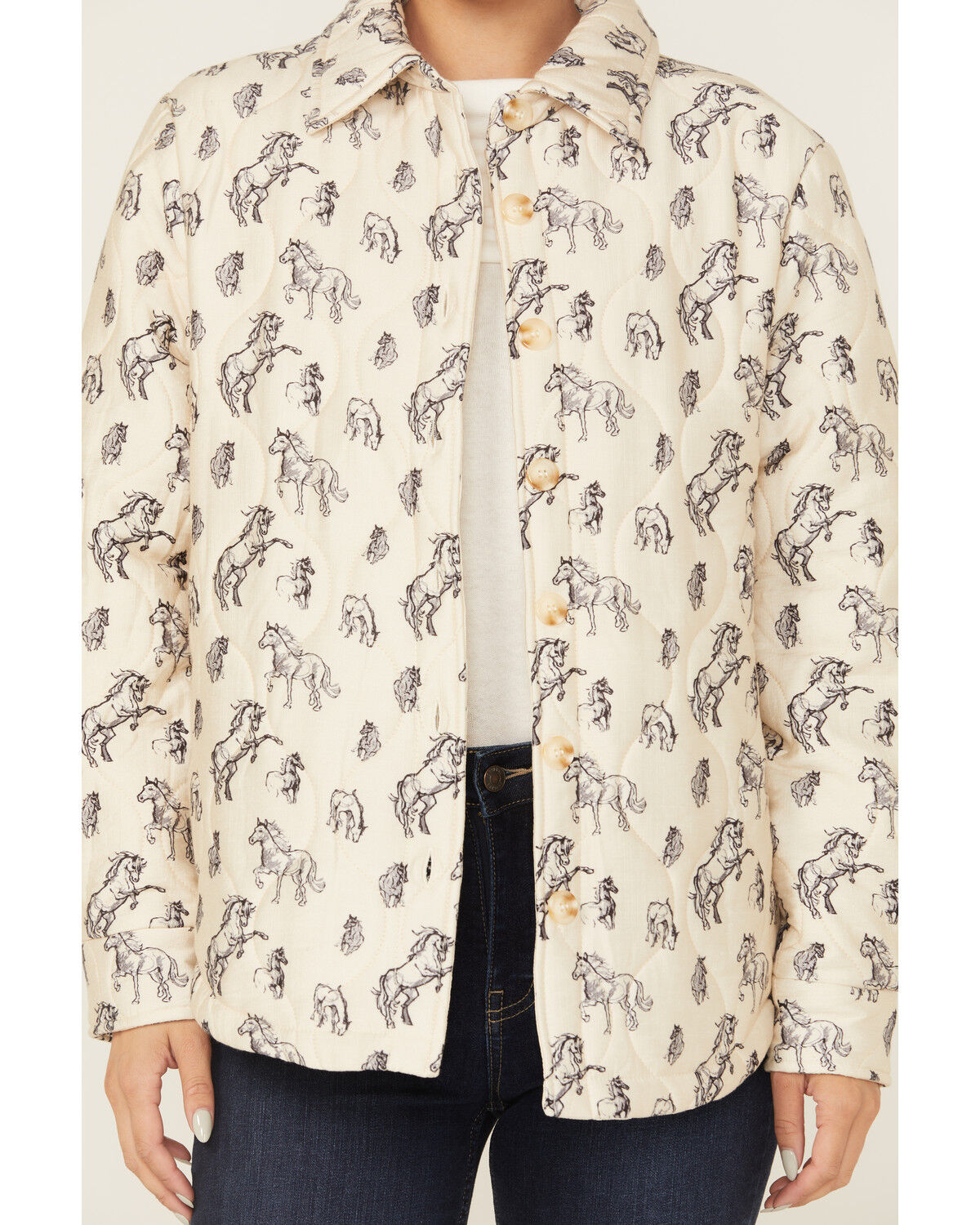 Blue B Women's Quilted Horse Print Button-Down Jacket
