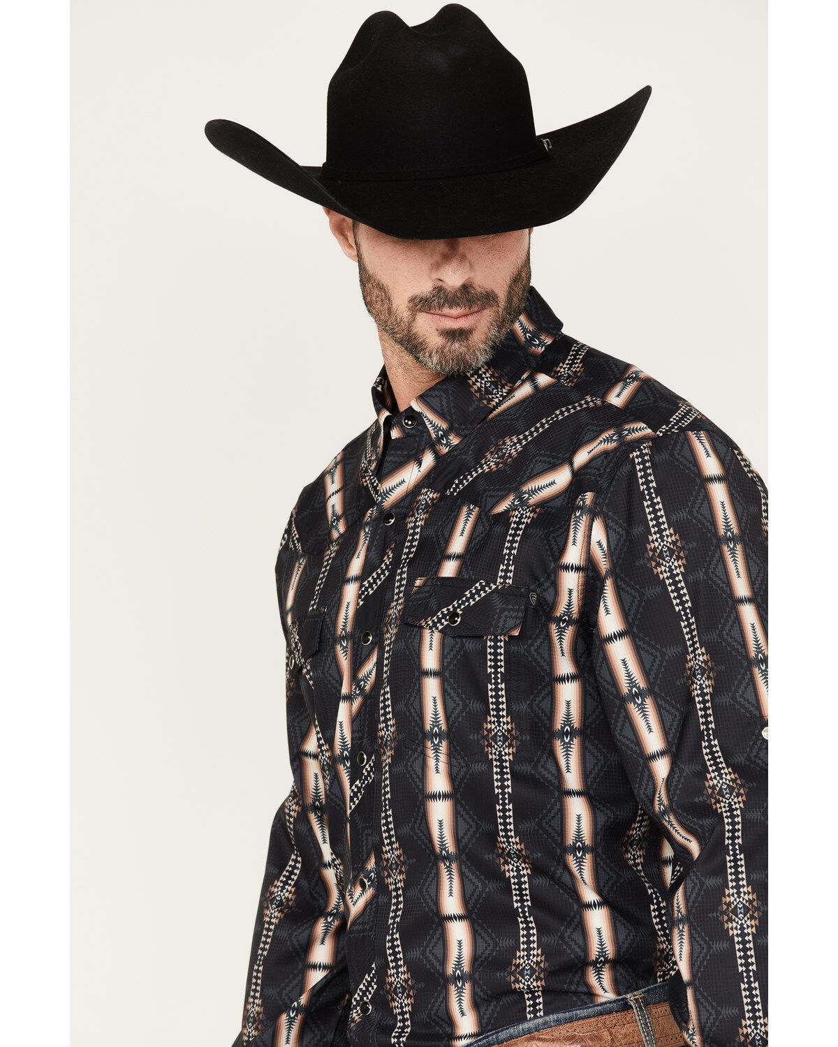 Rock & Roll Denim Men's Tek Southwestern Print Long Sleeve Pearl Snap Western Shirt