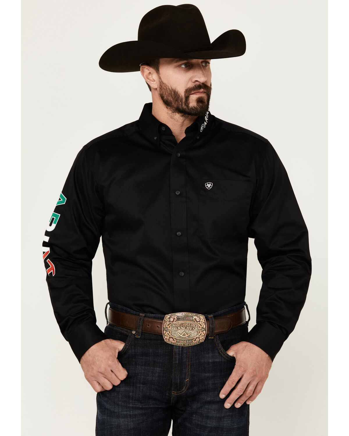 Ariat Men's Twill Fitted Team Mexico Solid Long Sleeve Button-Down Western Shirt