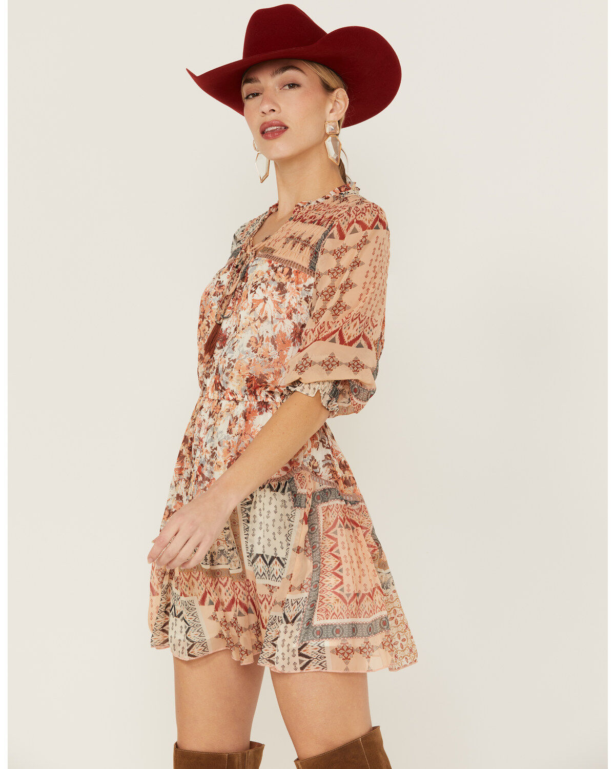 Miss Me Women's Patchwork Long Sleeve Mini Dress