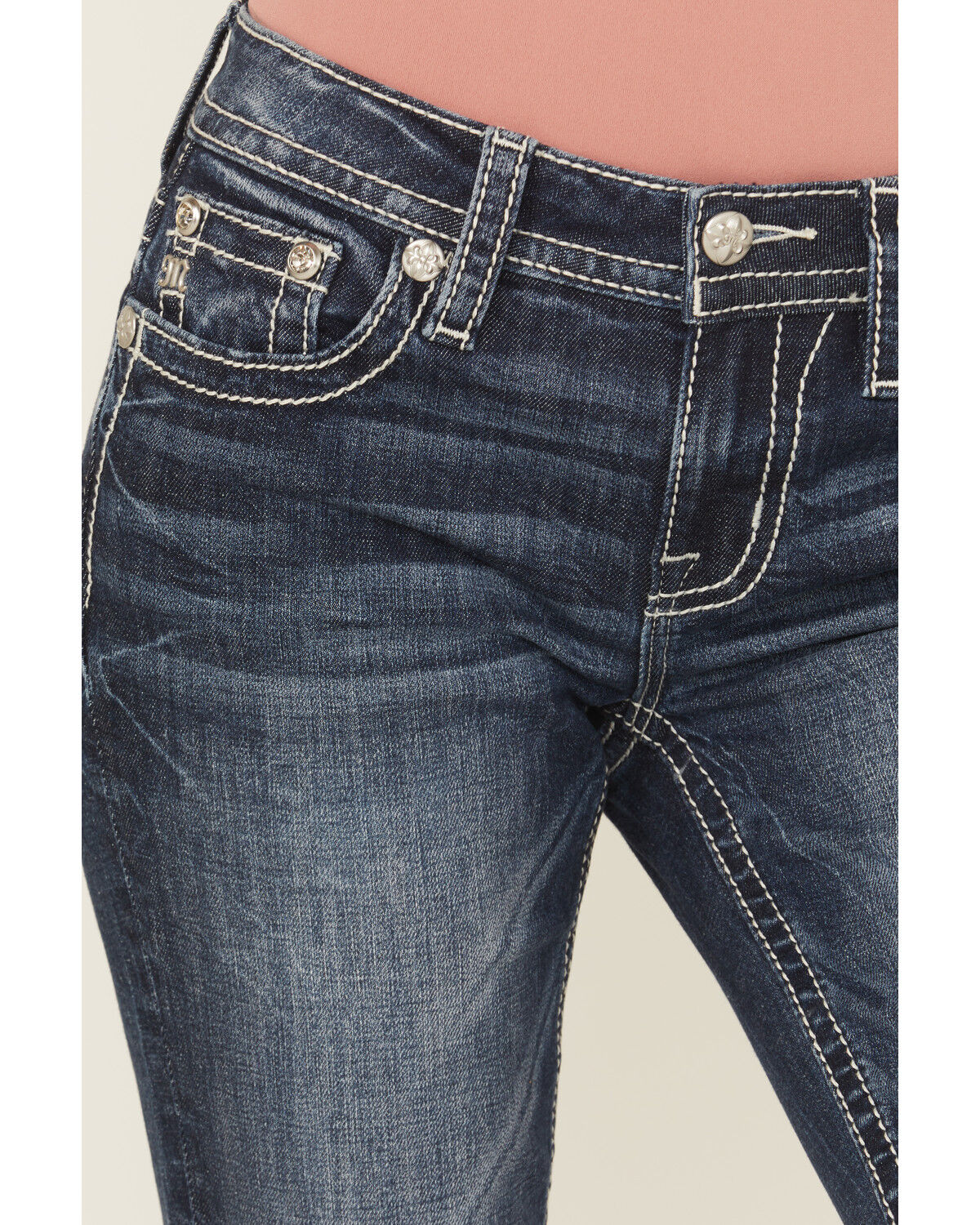 Miss Me Women's Dark Wash Mid Rise Bootcut Stretch Denim Jeans