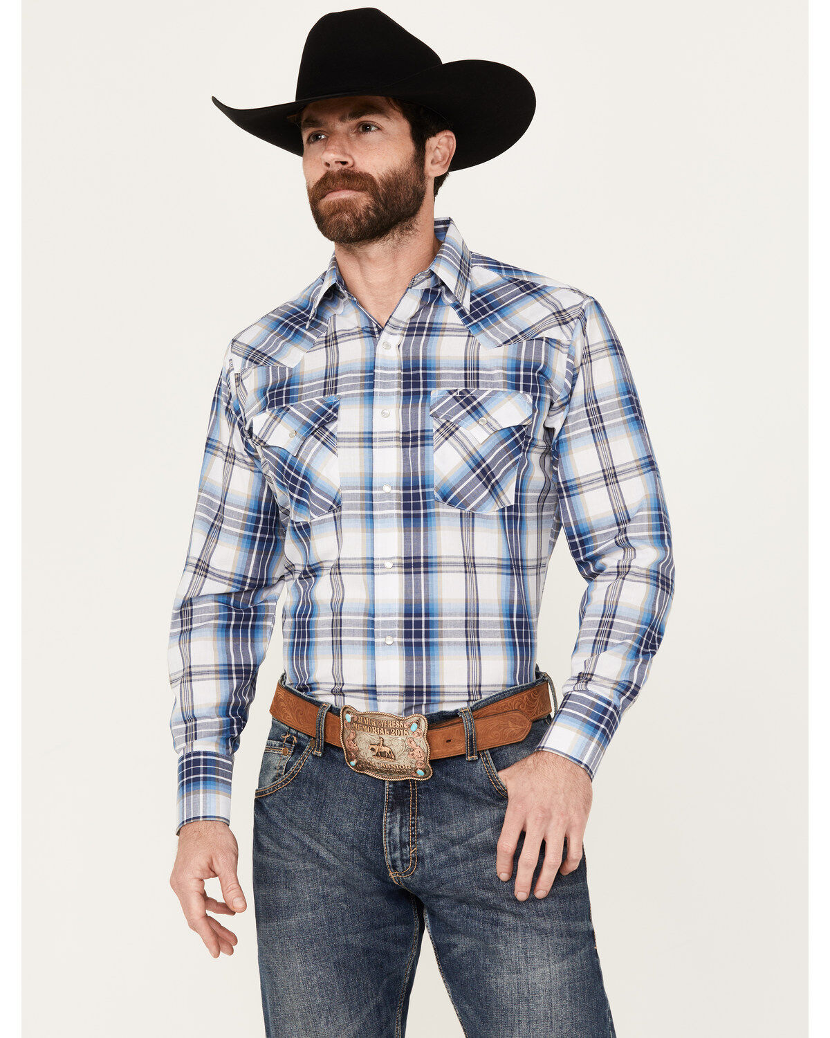 Ely Walker Men's Plaid Print Long Sleeve Pearl Snap Western Shirt