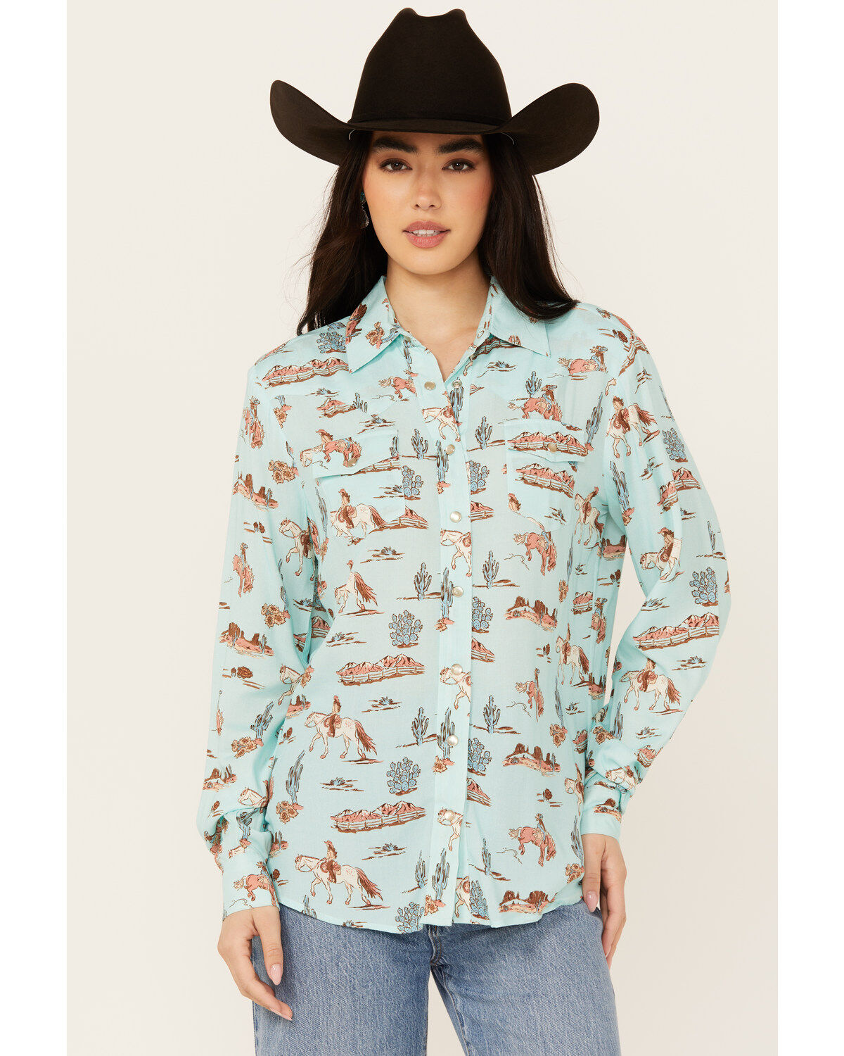 Roper Women's Desert Printed Long Sleeve Pearl Snap Western Shirt