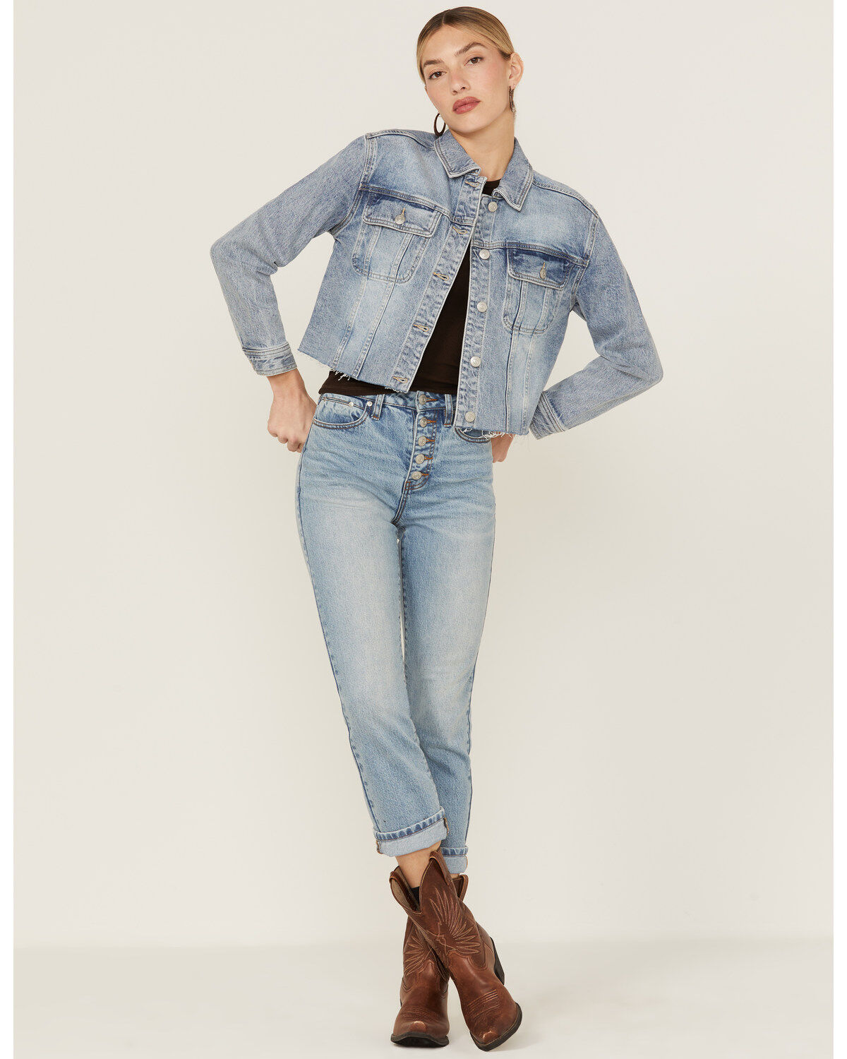Cleo + Wolf Women's Wilshire Cropped Oversized Denim Jacket