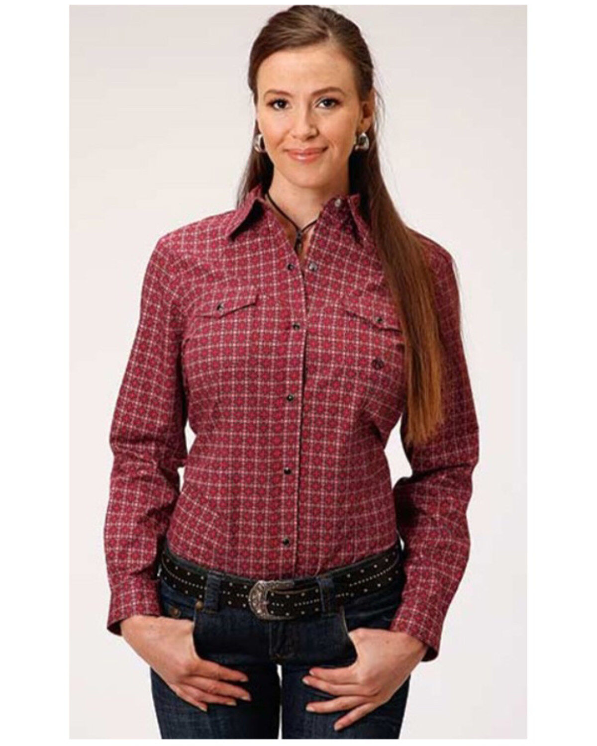 Roper Women's Red Geo Long Sleeve Western Shirt