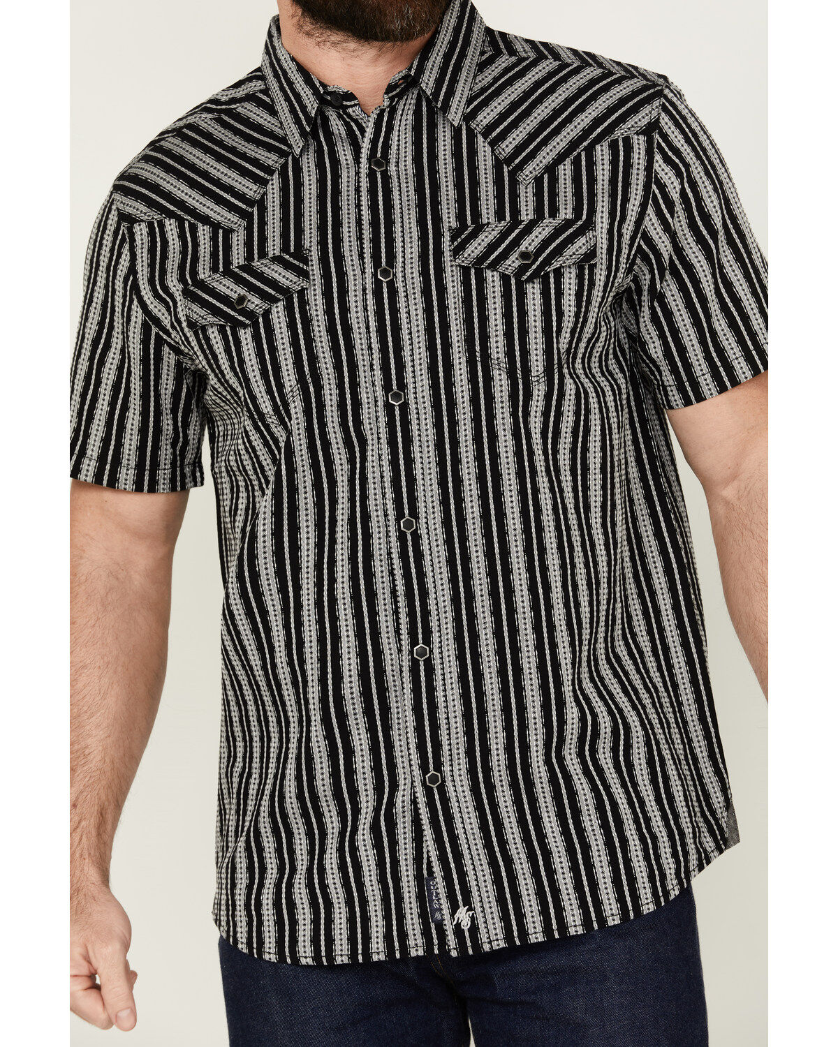 Moonshine Spirit Men's Flock Striped Short Sleeve Snap Western Shirt
