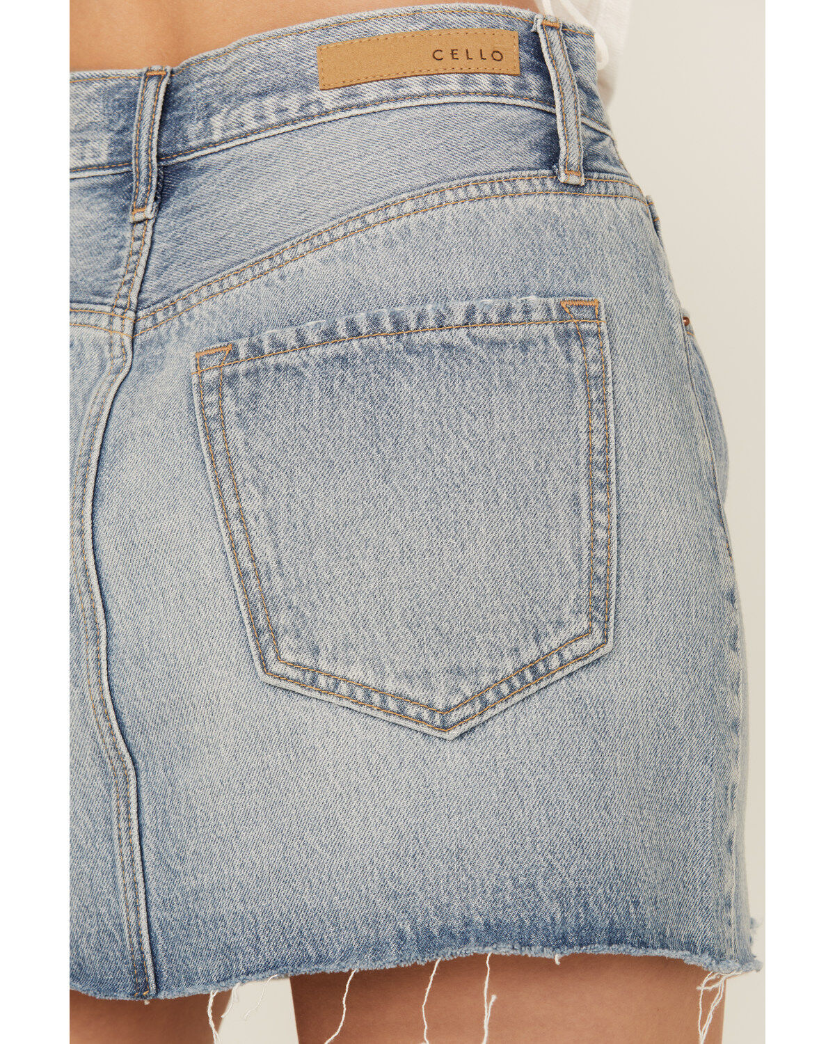 Cello Women's Medium Wash Mid Rise Denim Mini Skirt