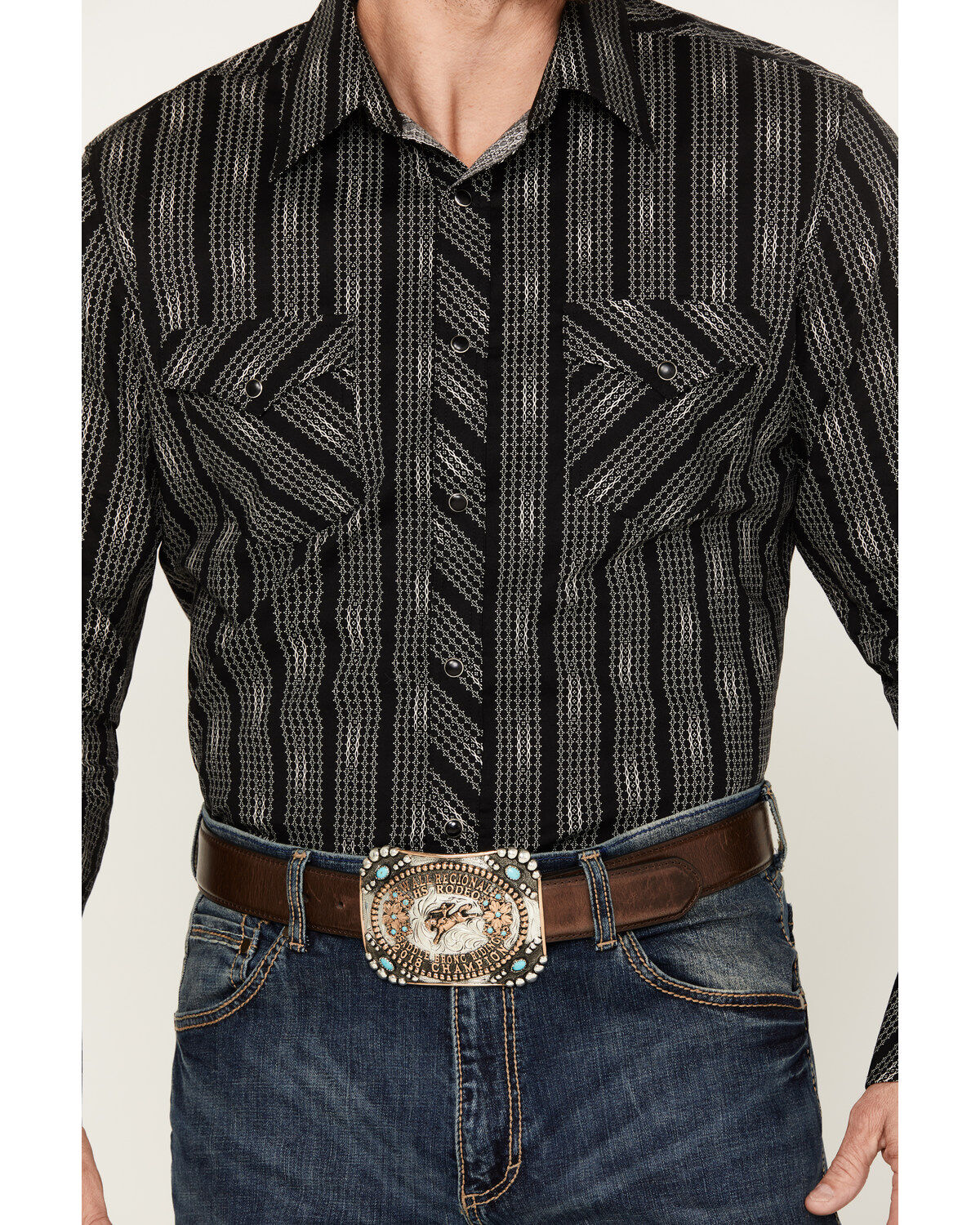 Rock & Roll Denim Men's Geo Print Striped Long Sleeve Western Snap Shirt