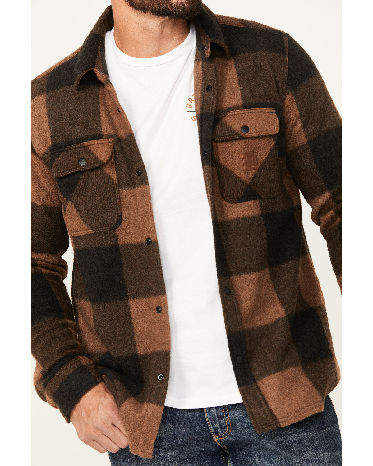 Brixton Men's Bowery Arctic Plaid Print Long Sleeve Snap Stretch Flannel Shirt