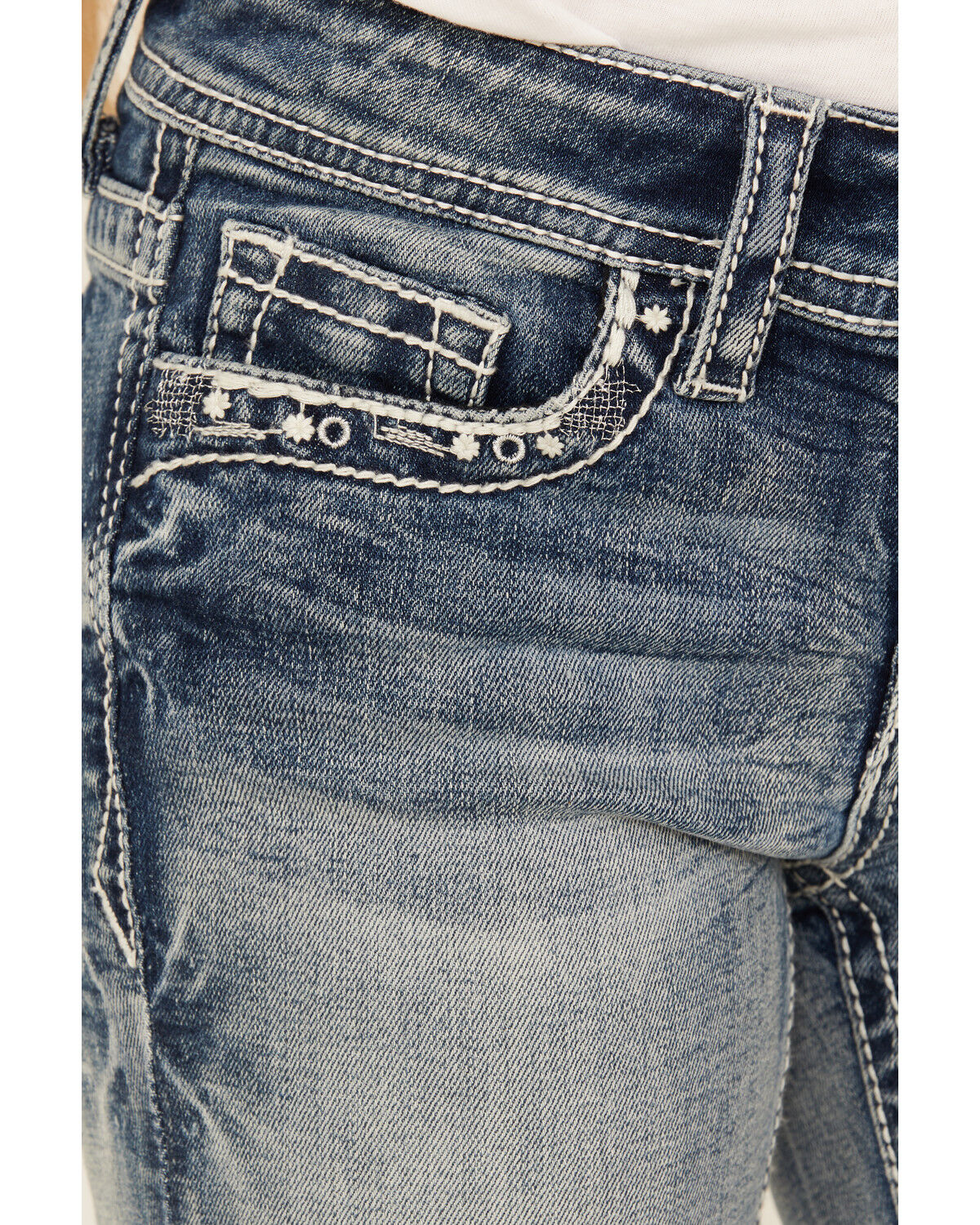 Grace In LA Girls' Medium Wash Floral Embroidered Bootcut Stretch Denim Jeans