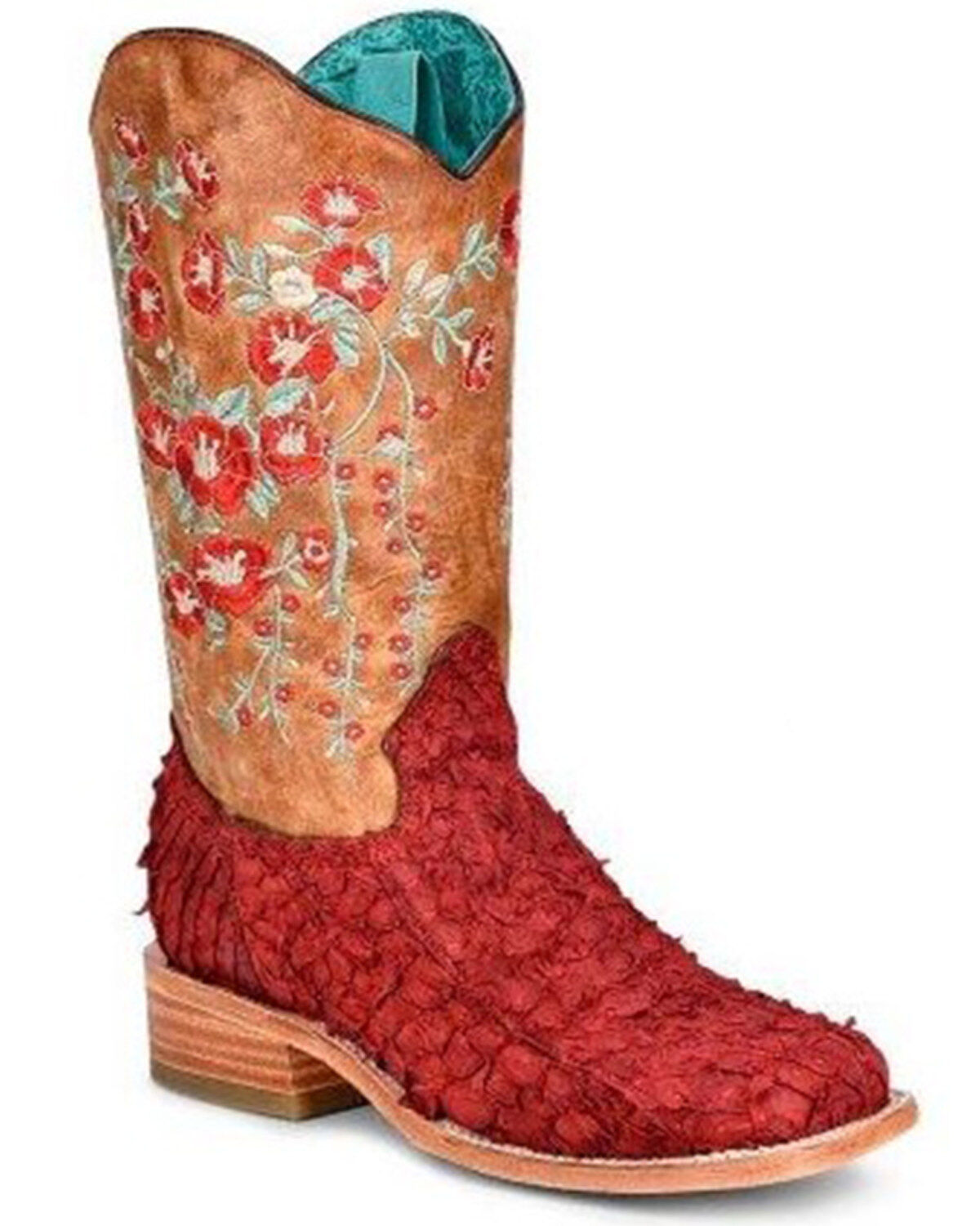 Corral Women's Rodeo Collection Embroidered Floral Pirarucu Western Boots - Broad Square Toe