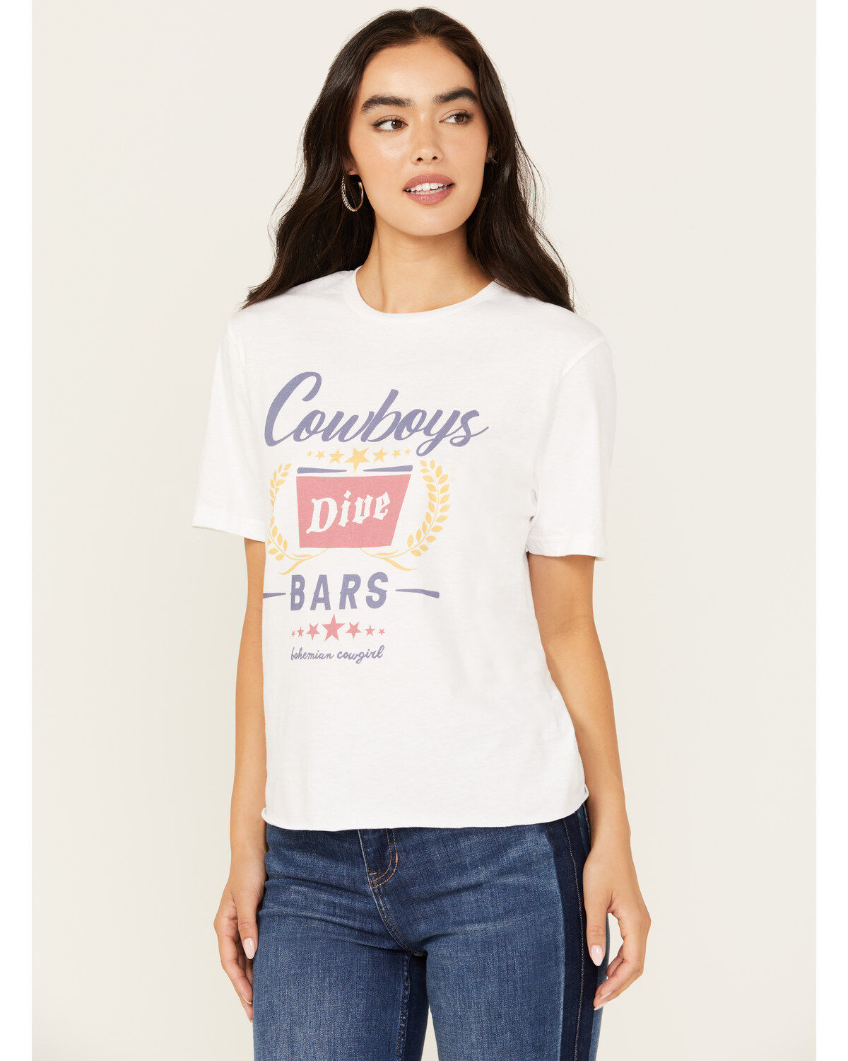 Bohemian Cowgirl Women's Cowboys & Dive Bars Short Sleeve Cropped Graphic Tee