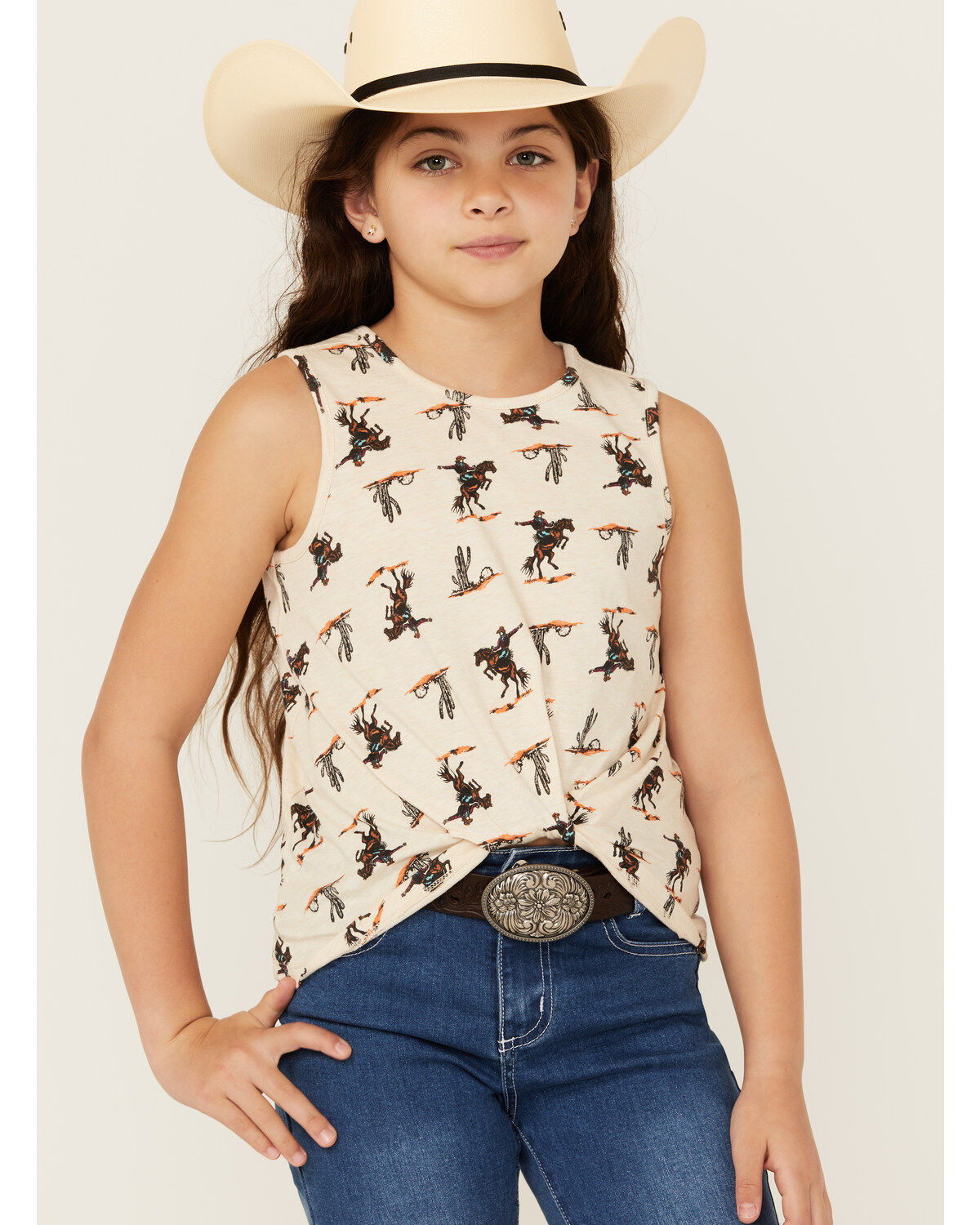 Wrangler Girls' Rodeo Print Sleeveless Tank