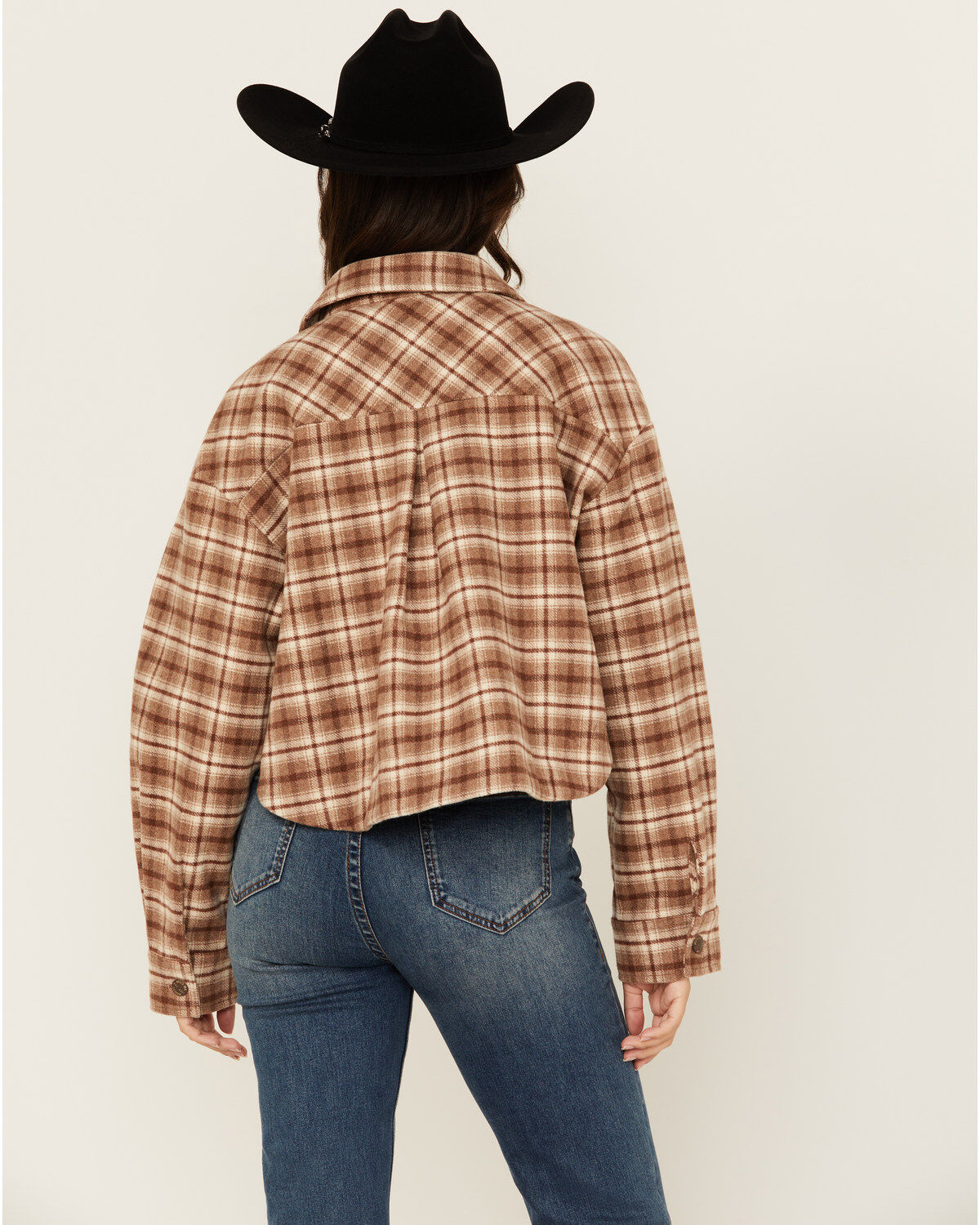 Miss Me Women's Plaid Print Button-Down Cropped Shacket