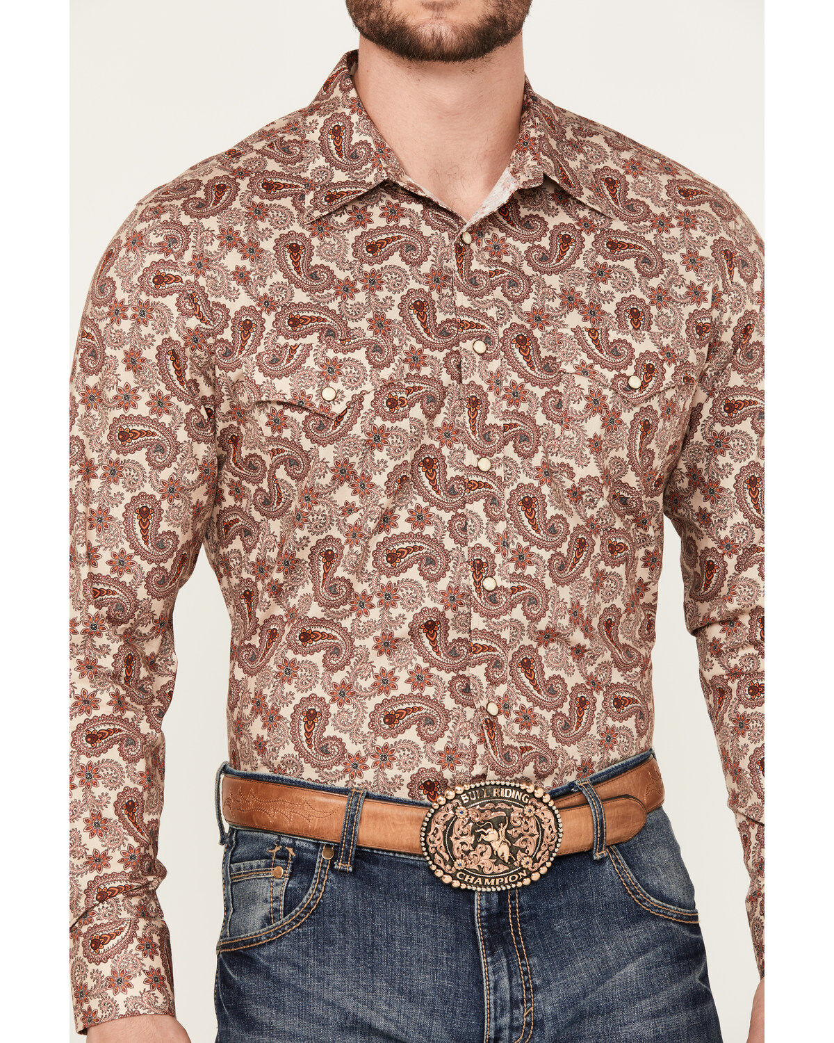 Rock & Roll Denim Men's Paisley Print Stretch Long Sleeve Snap Western Shirt