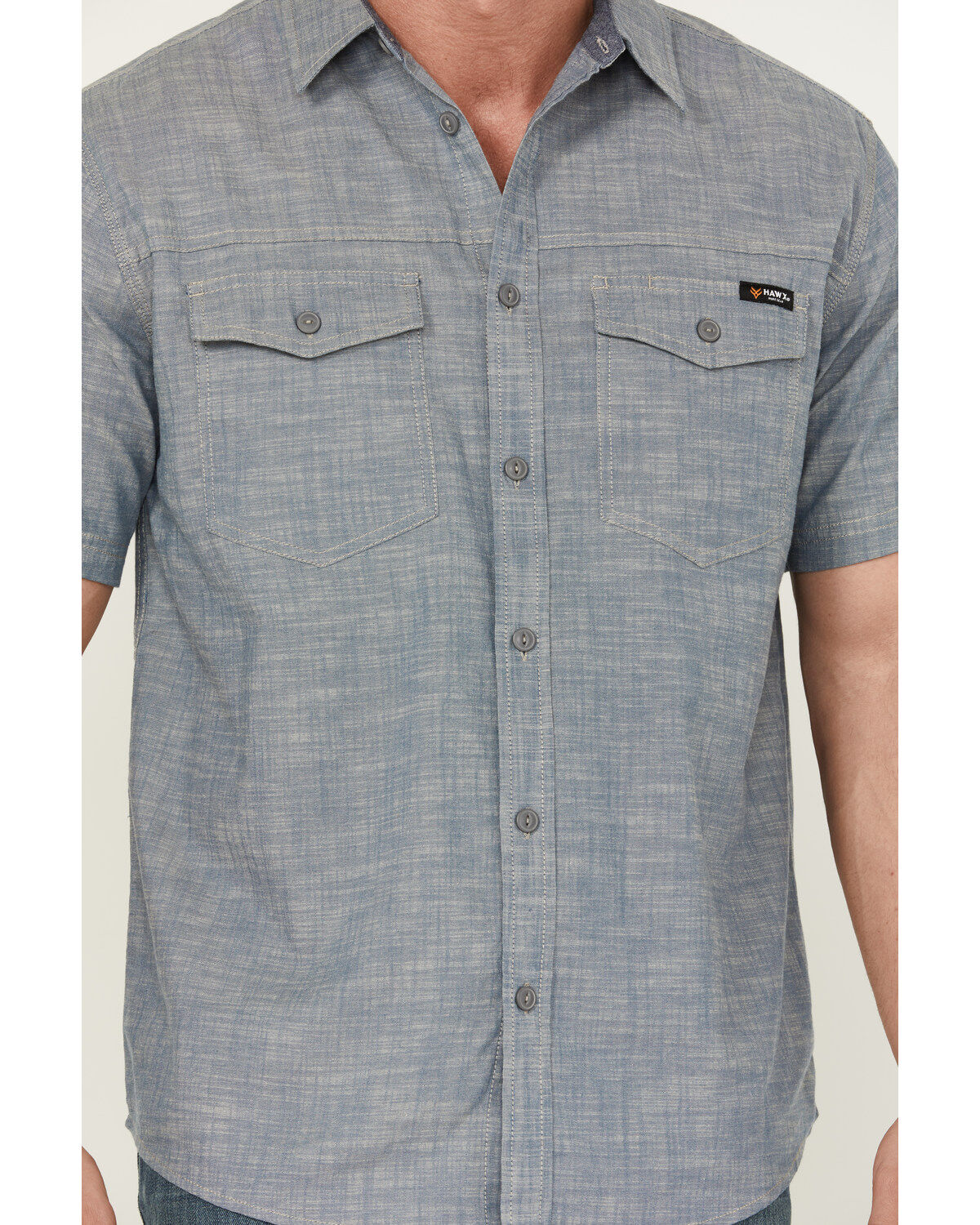 Hawx Men's Chambray Short Sleeve Button-Down Stretch Work Shirt - Tall